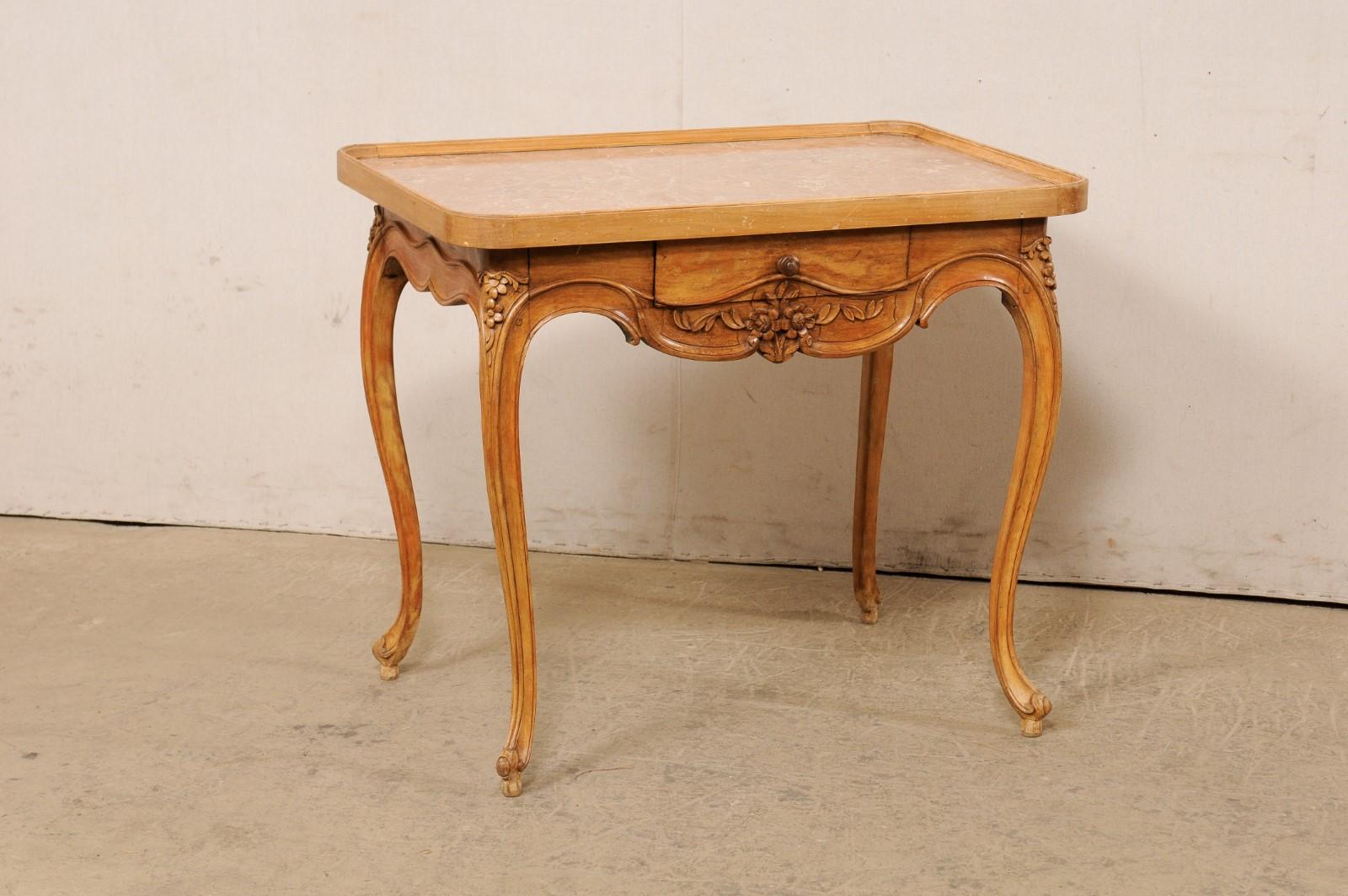 Late 18th Century French Marble-Top Carved-Wood Occasional Table with Drawer For Sale 3