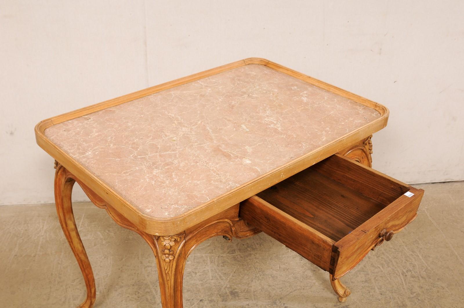 Late 18th Century French Marble-Top Carved-Wood Occasional Table with Drawer For Sale 5