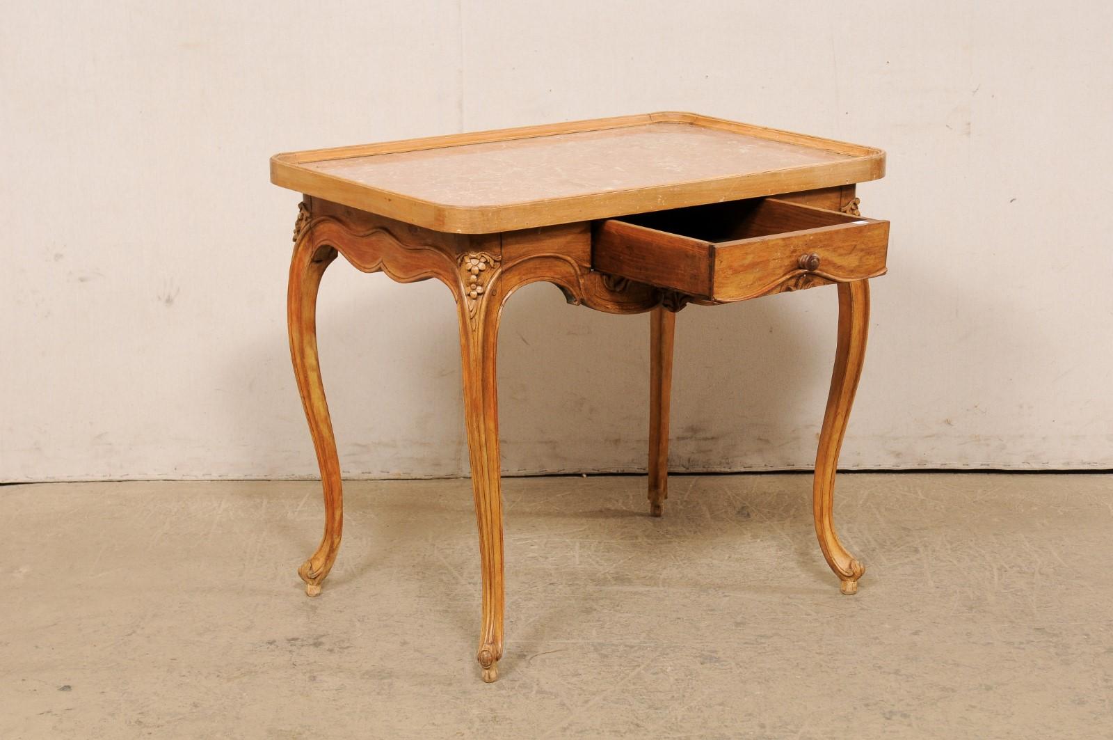 Late 18th Century French Marble-Top Carved-Wood Occasional Table with Drawer For Sale 6