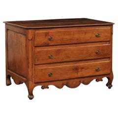 Late 18th C. French Walnut Commode w/Elegantly Carved Skirt
