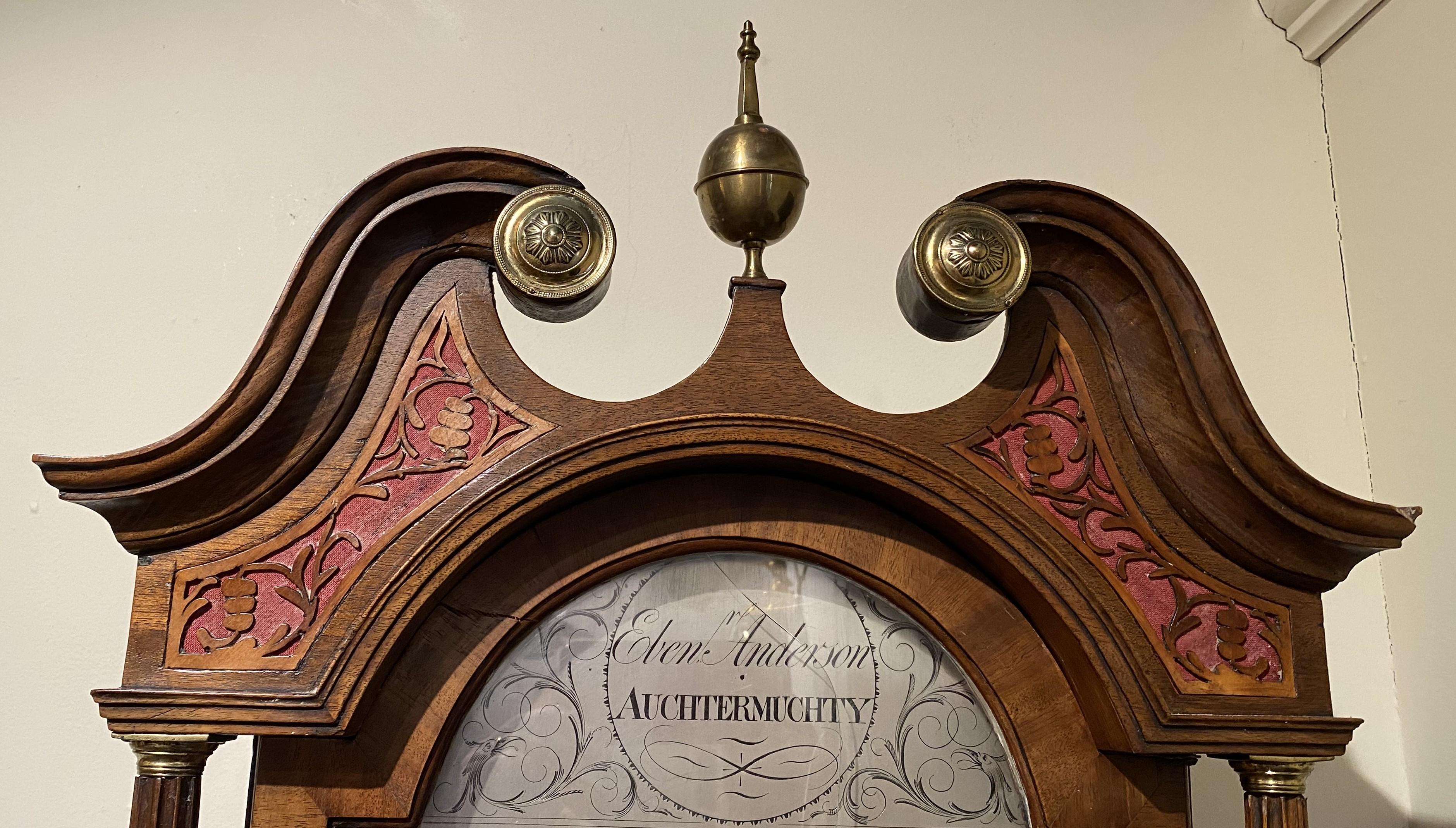 Georgian Late 18th c Scottish Mahogany Tall Clock by Ebenezer Anderson, Auchtermuchty For Sale