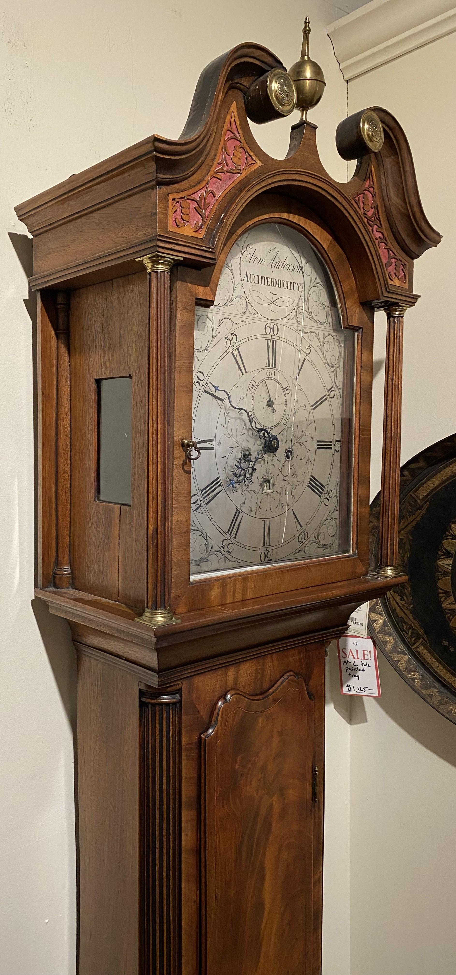 Late 18th c Scottish Mahogany Tall Clock by Ebenezer Anderson, Auchtermuchty For Sale 1