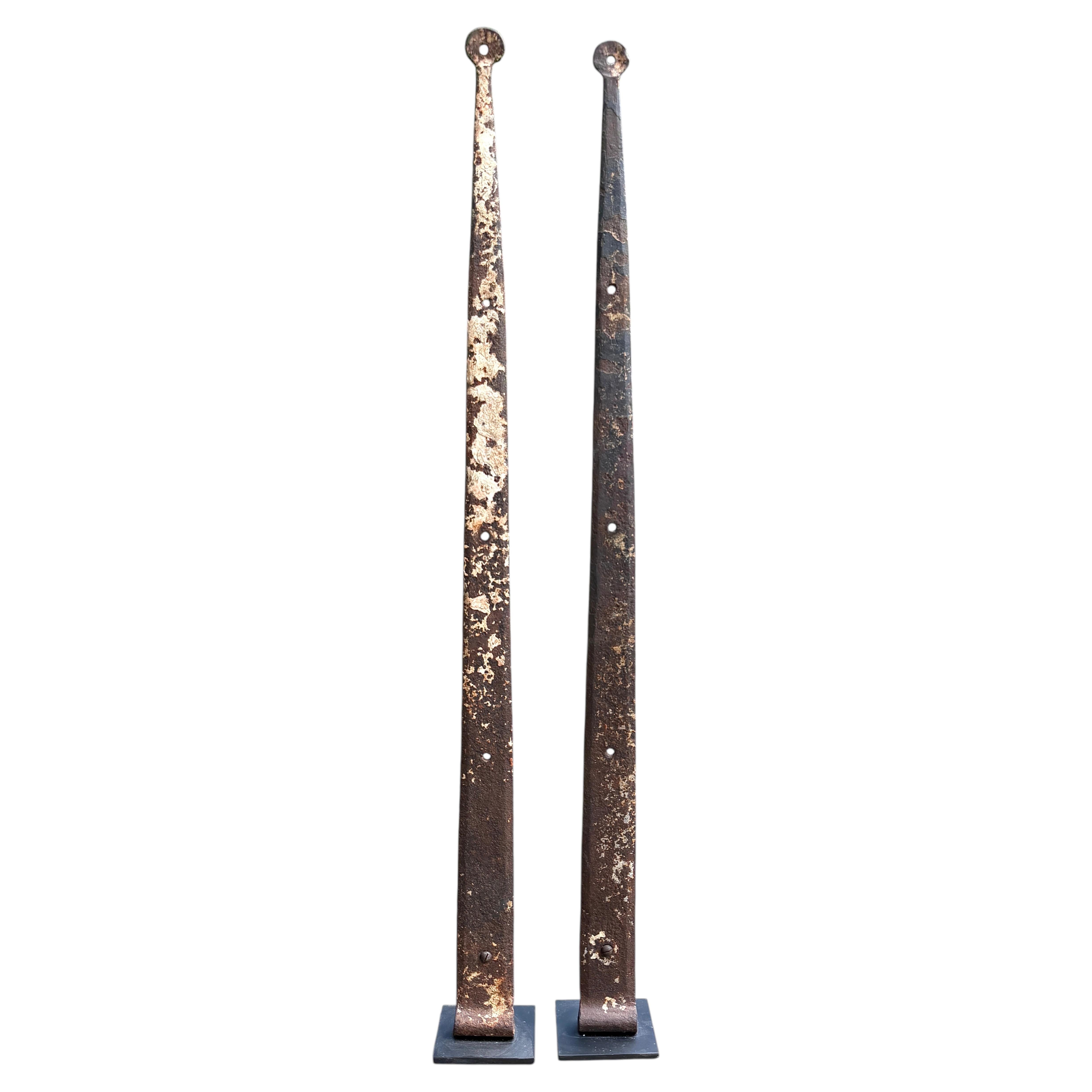 Late 18th C. Hand Forged Barn Hinges On Custom Made Stands For Sale