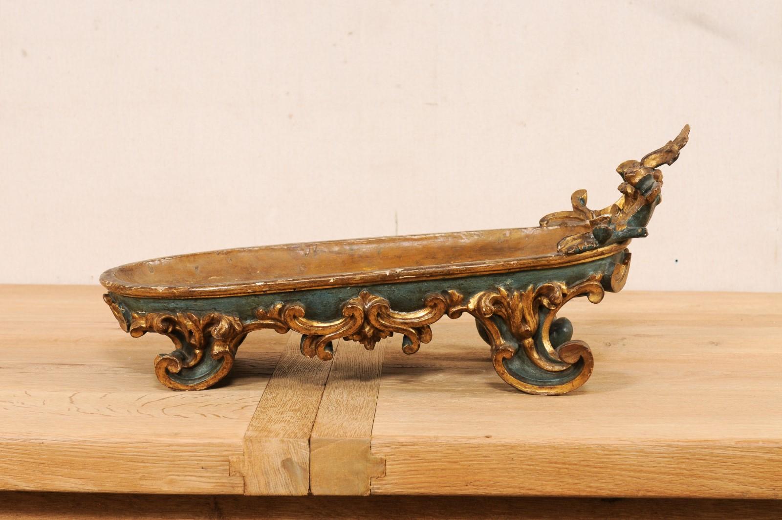Late 18th C. Italian Carved Wood Tilted Display Bowl, Approx. 2 Ft Long For Sale 6
