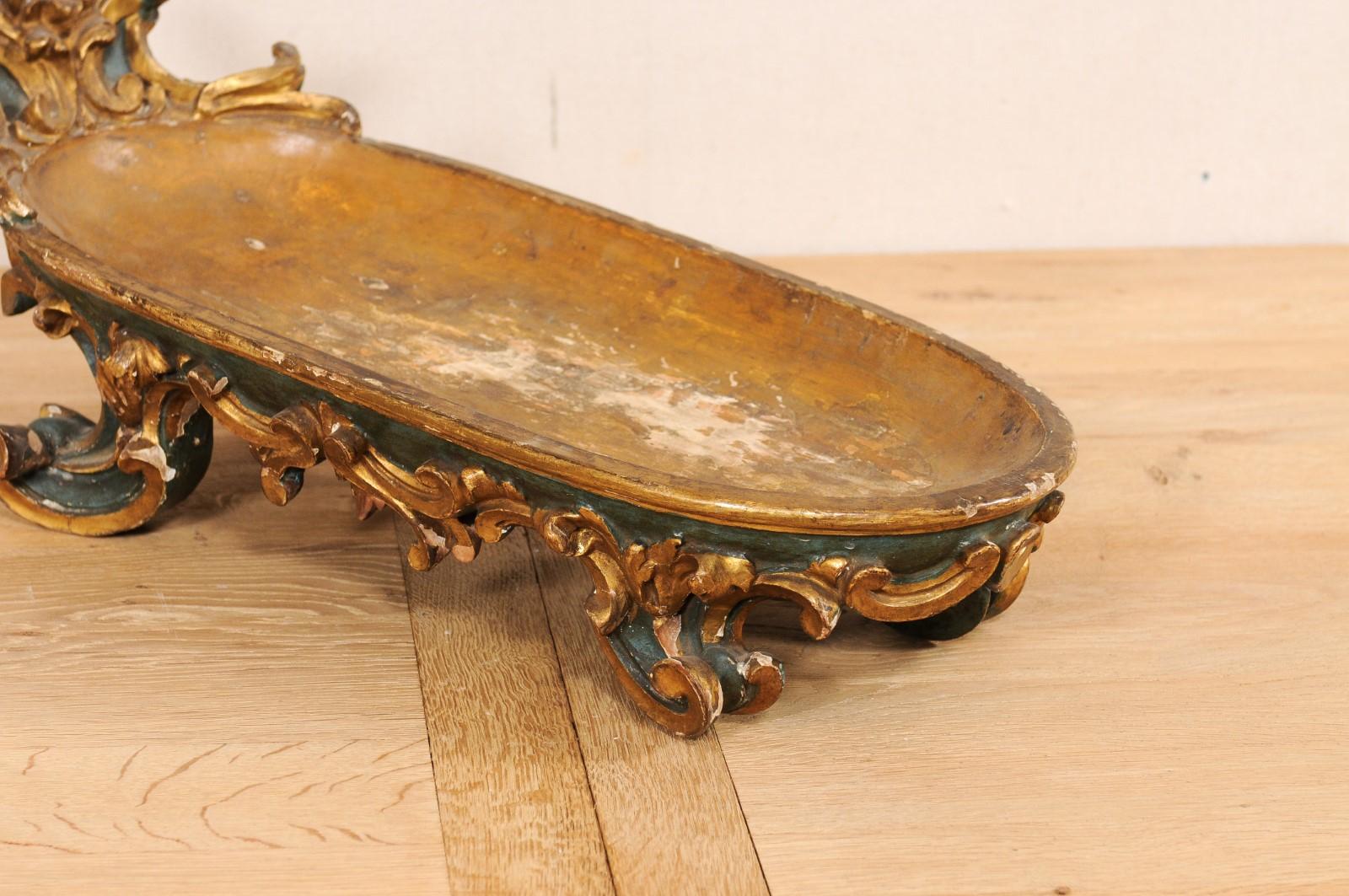 18th Century and Earlier Late 18th C. Italian Carved Wood Tilted Display Bowl, Approx. 2 Ft Long For Sale