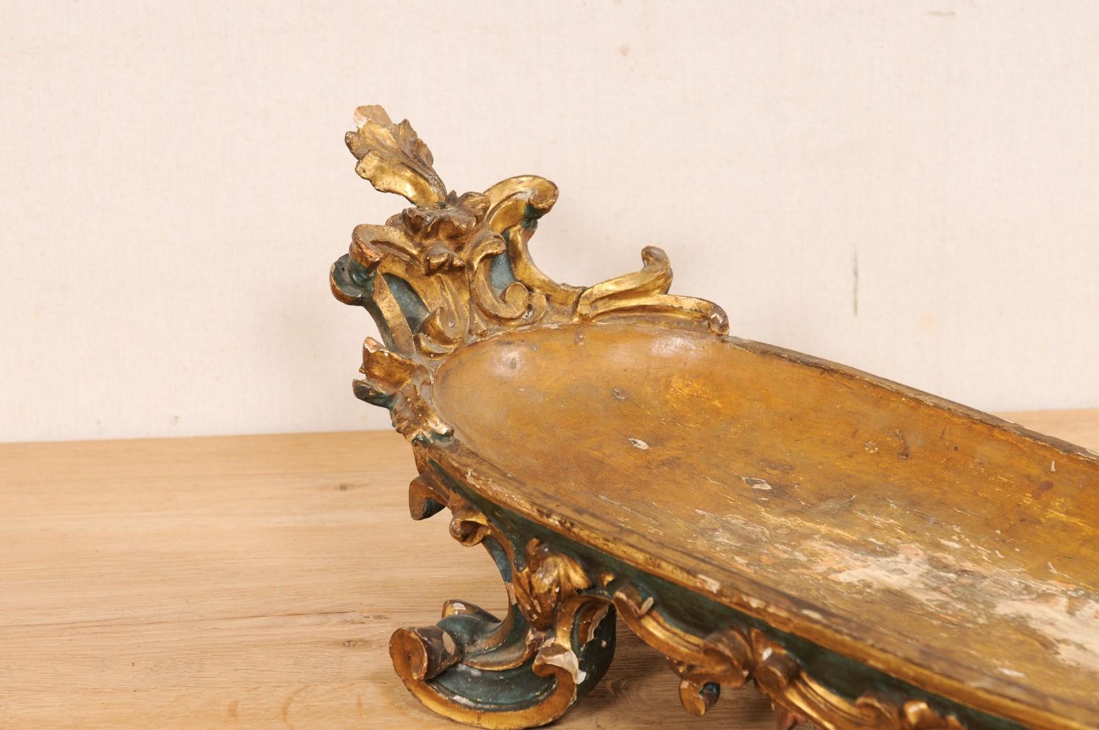 Late 18th C. Italian Carved Wood Tilted Display Bowl, Approx. 2 Ft Long For Sale 1
