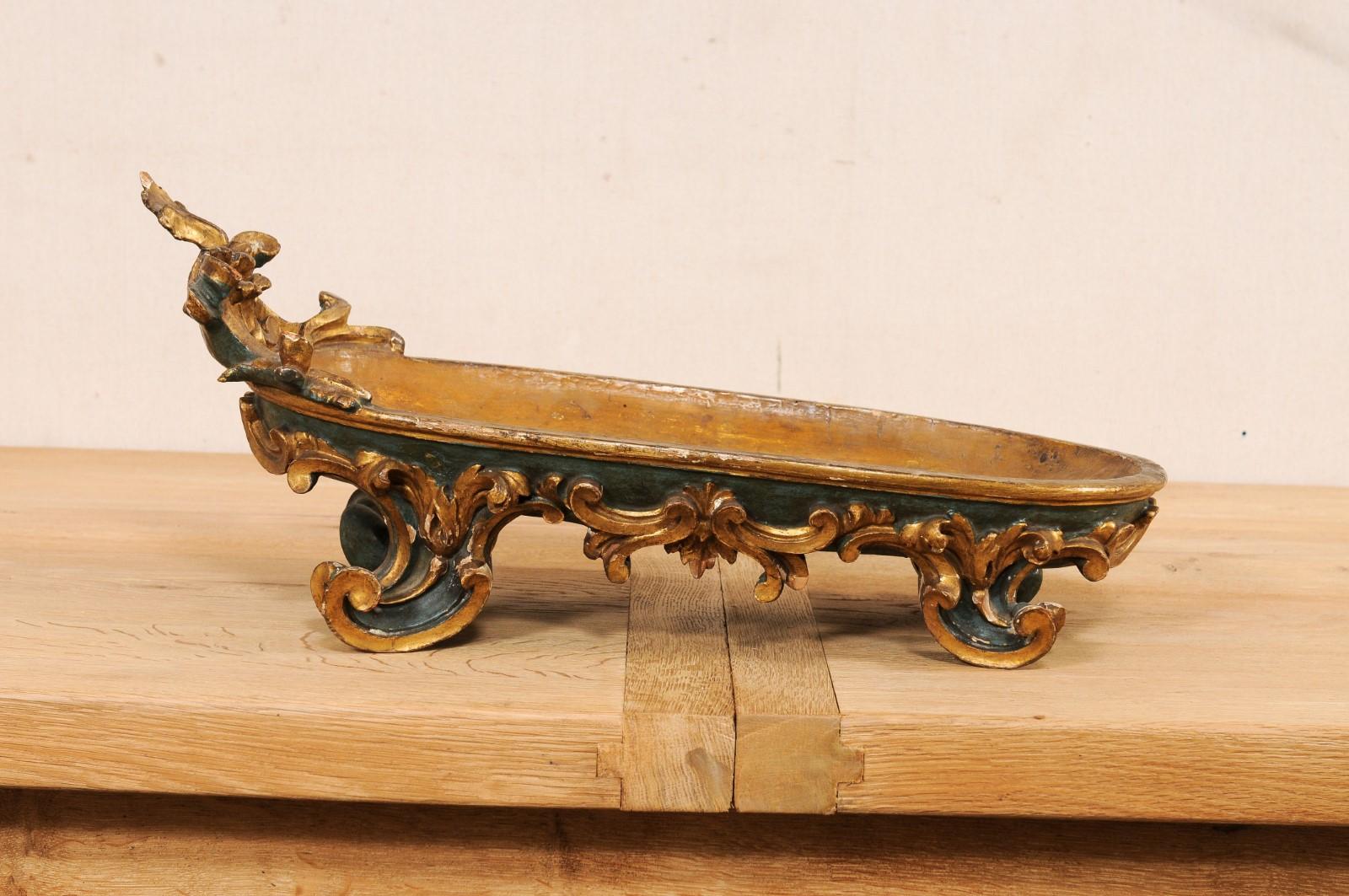 Late 18th C. Italian Carved Wood Tilted Display Bowl, Approx. 2 Ft Long For Sale 2