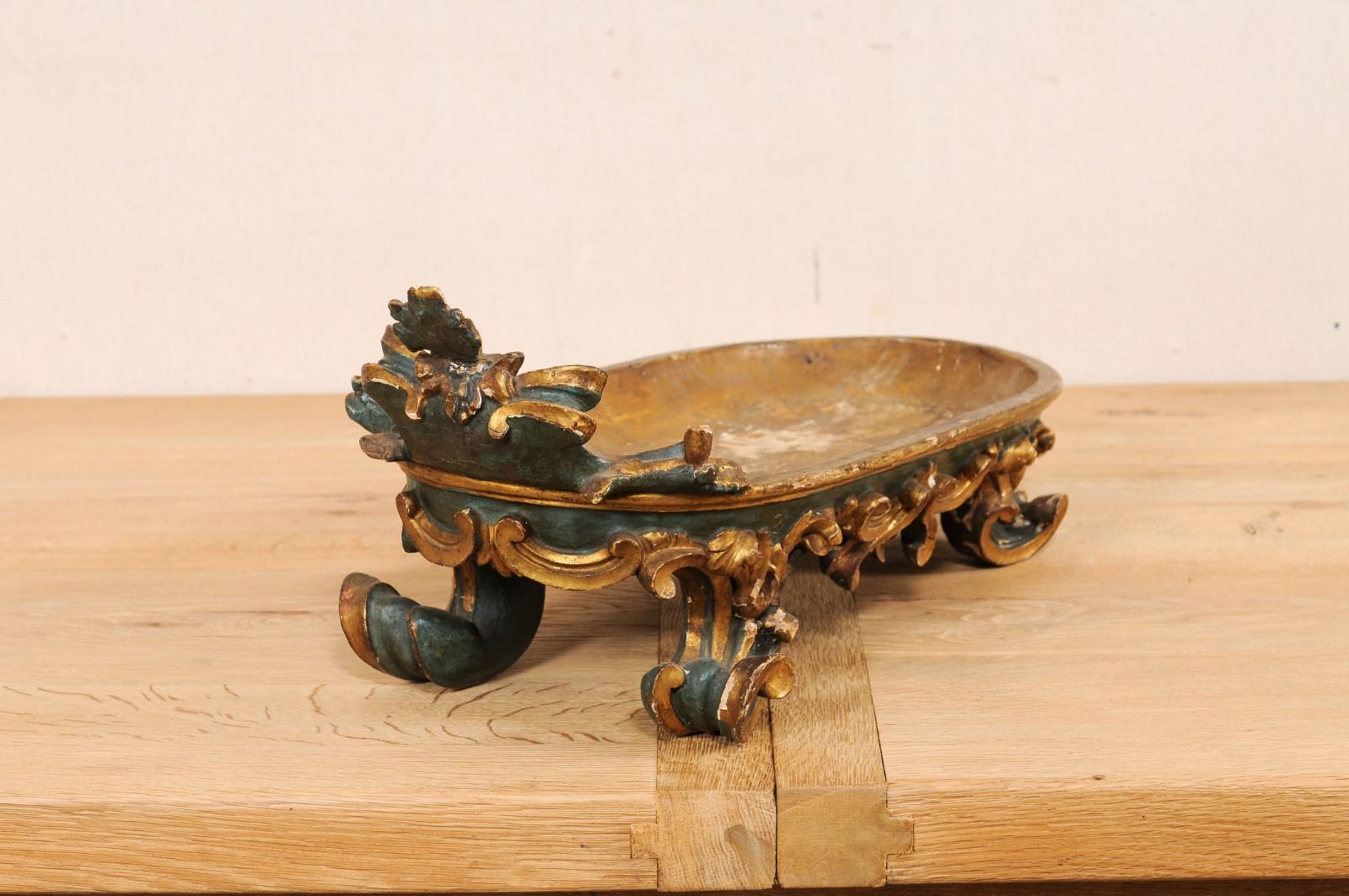 Late 18th C. Italian Carved Wood Tilted Display Bowl, Approx. 2 Ft Long For Sale 3