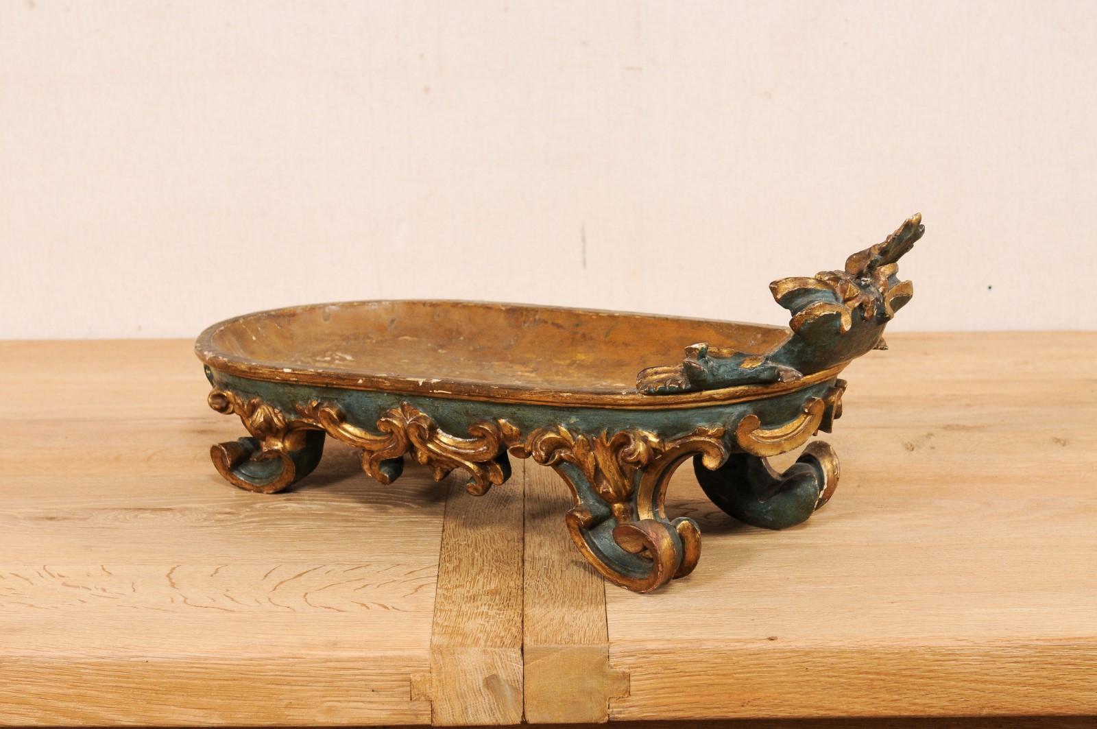 Late 18th C. Italian Carved Wood Tilted Display Bowl, Approx. 2 Ft Long For Sale 5