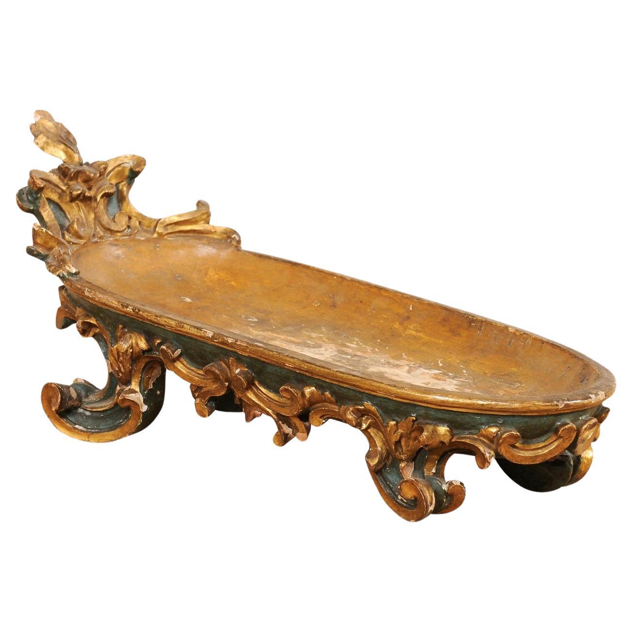 Late 18th C. Italian Carved Wood Tilted Display Bowl, Approx. 2 Ft Long For Sale