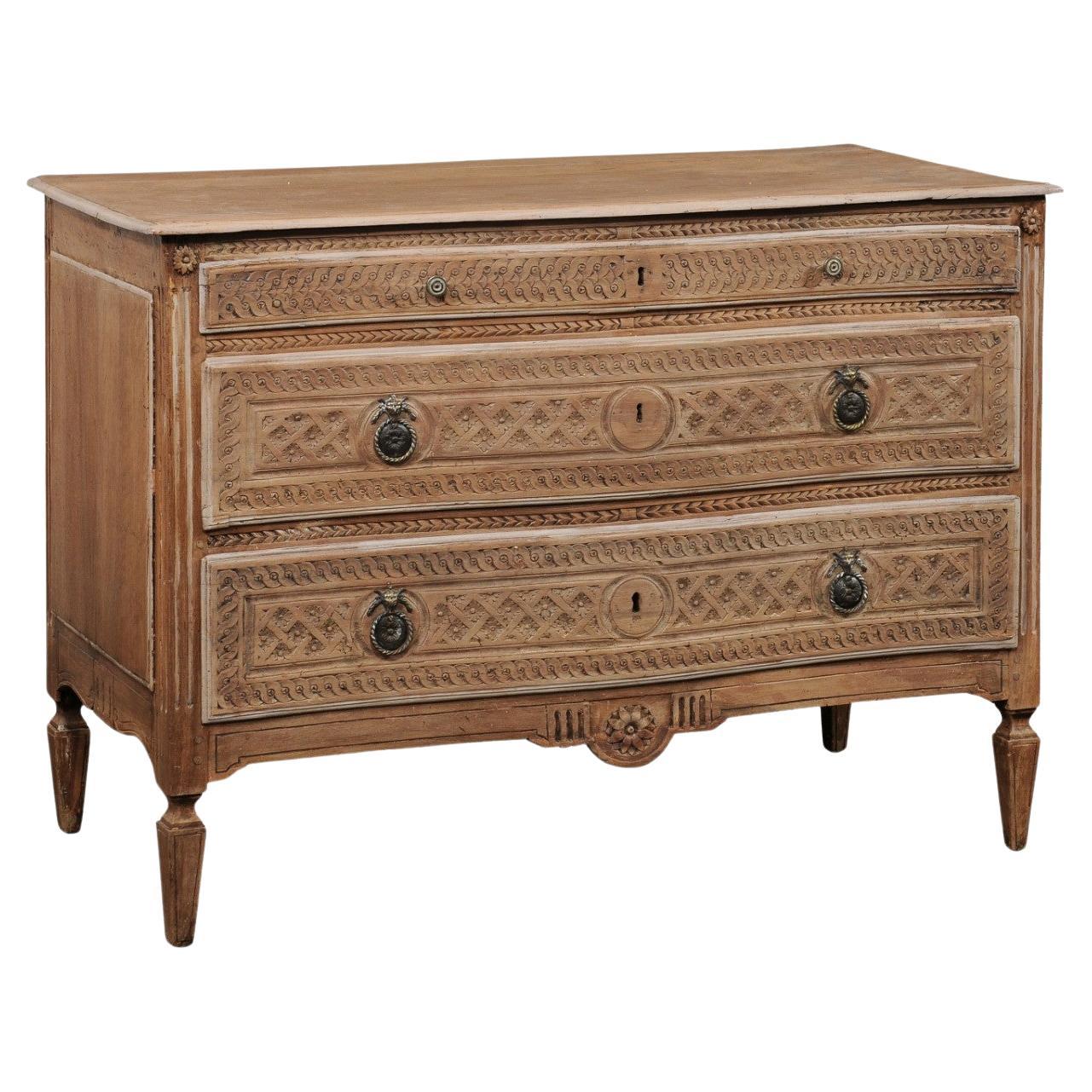 Late 18th C. Italian Finely Carved Chest w/Subtle Serpentine Shaped Front