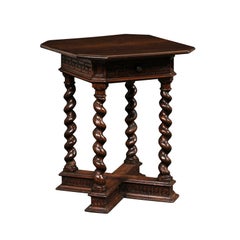 Late 18th C. Italian Ornate Accent Table w/Greek Key Motif on Barely Twist Legs