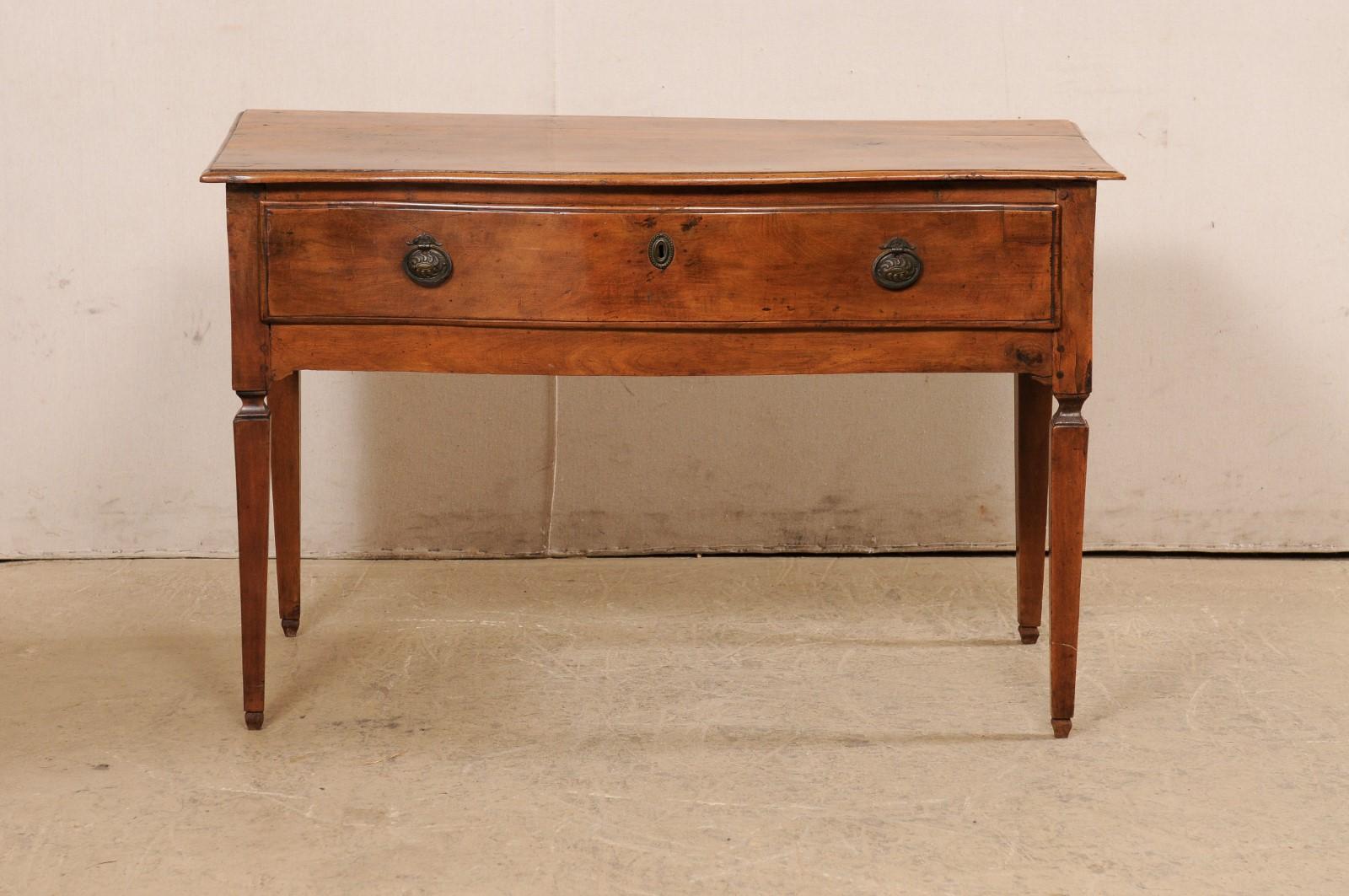 Late 18th C. Italian Walnut Server Table w/Subtle Bow Front & Long Single Drawer For Sale 8