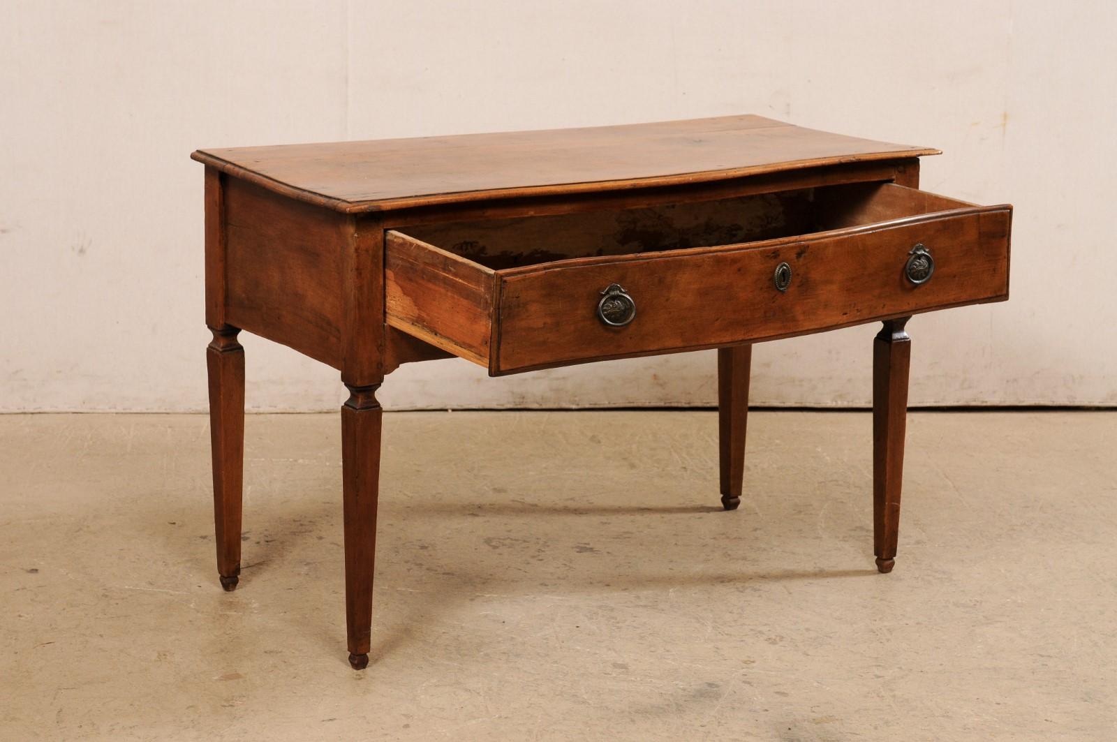 19th Century Late 18th C. Italian Walnut Server Table w/Subtle Bow Front & Long Single Drawer For Sale