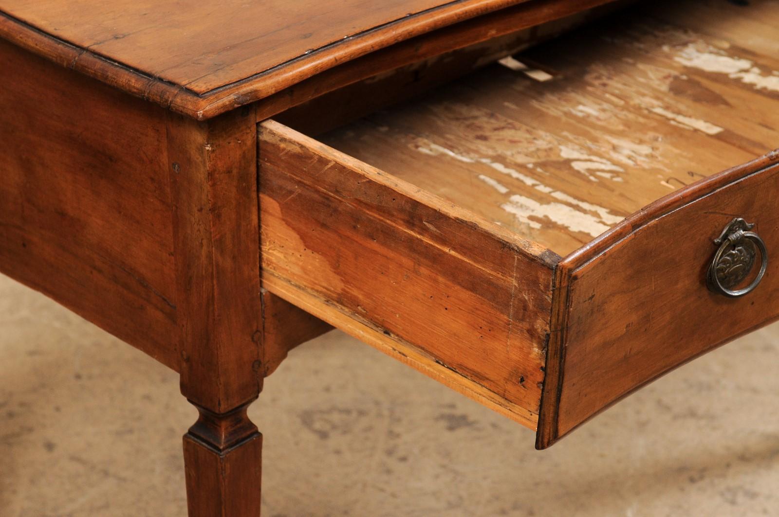 Late 18th C. Italian Walnut Server Table w/Subtle Bow Front & Long Single Drawer For Sale 1