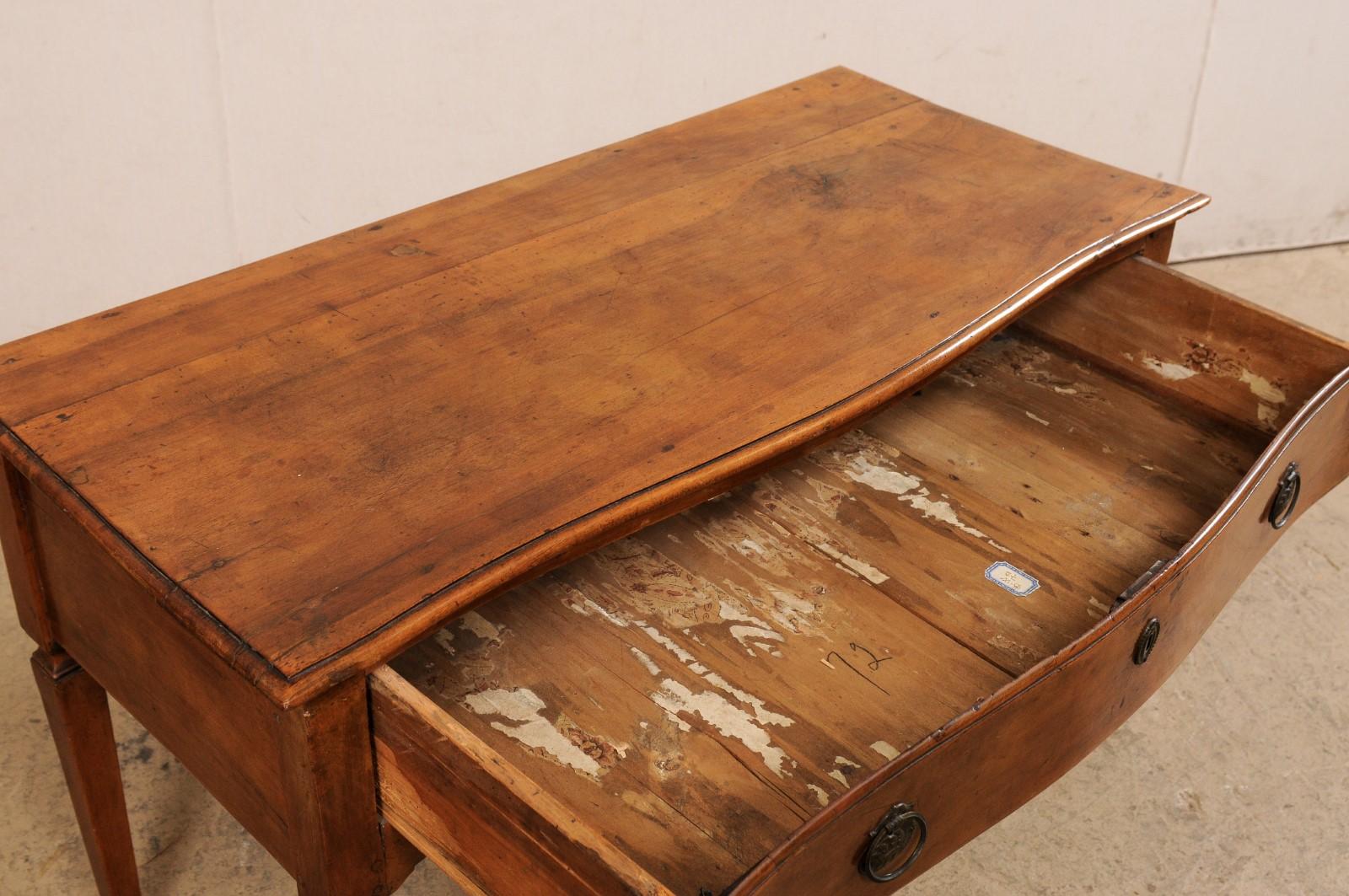 Late 18th C. Italian Walnut Server Table w/Subtle Bow Front & Long Single Drawer For Sale 2