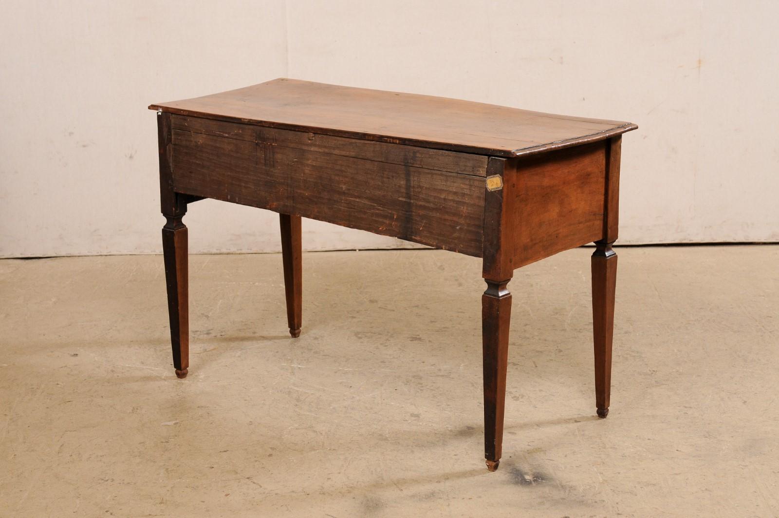 Late 18th C. Italian Walnut Server Table w/Subtle Bow Front & Long Single Drawer For Sale 4