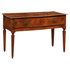 Late 18th C. Italian Walnut Server Table w/Subtle Bow Front & Long Single Drawer