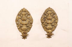 Late 18th C. Pair of French Brass Repoussé Wall Sconces, 35.25" Tall
