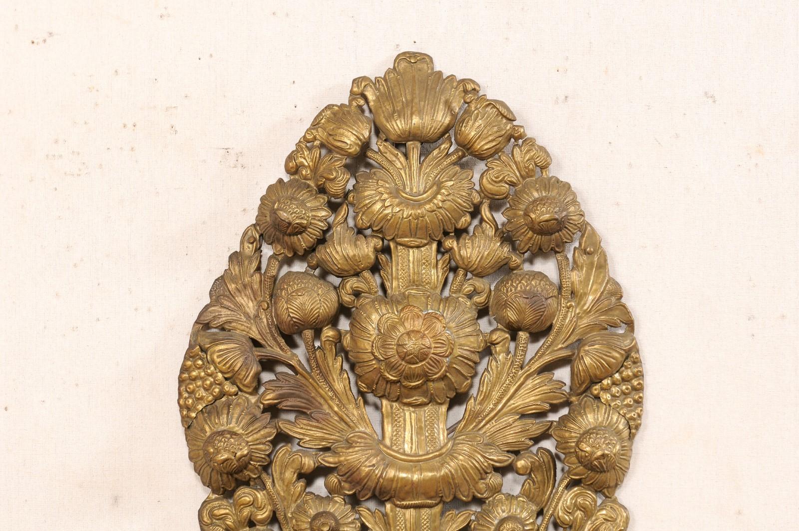 Late 18th C. Pair of French Brass Repoussé Wall Sconces, 35.25