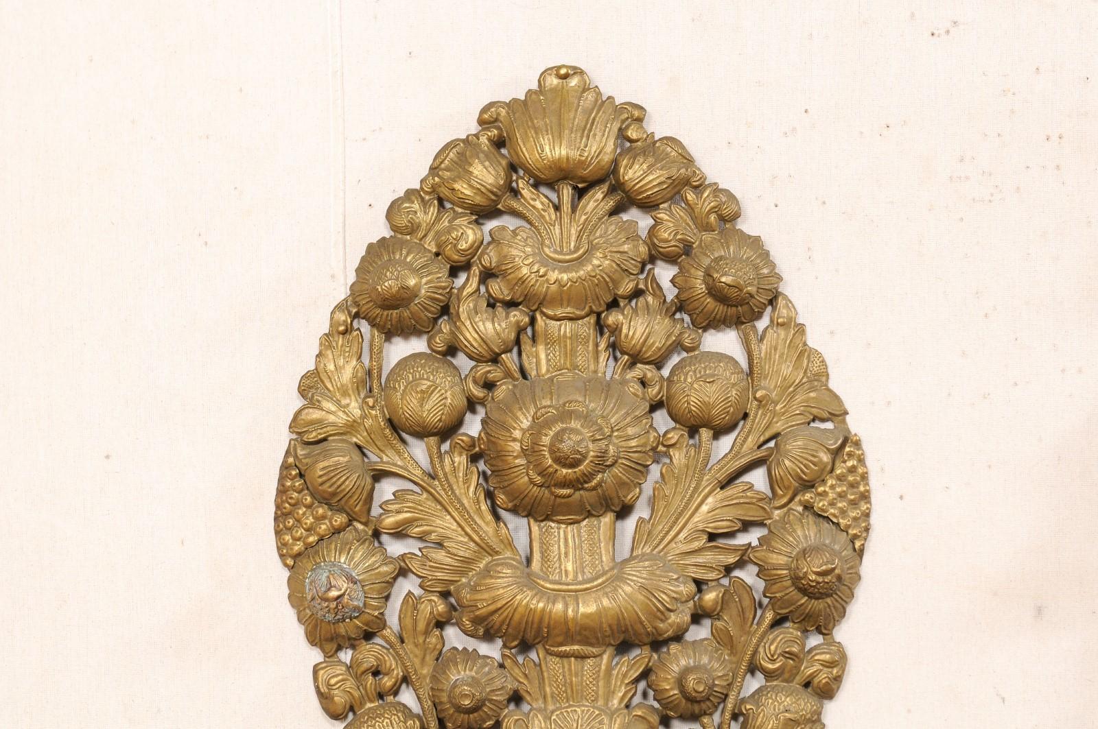 Late 18th C. Pair of French Brass Repoussé Wall Sconces, 35.25