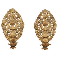 Late 18th C. Pair of French Brass Repoussé Wall Sconces, 35.25" Tall