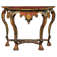 Late 18th C. Portuguese Elaborately-Carved & Colorfully Hand-Painted Console