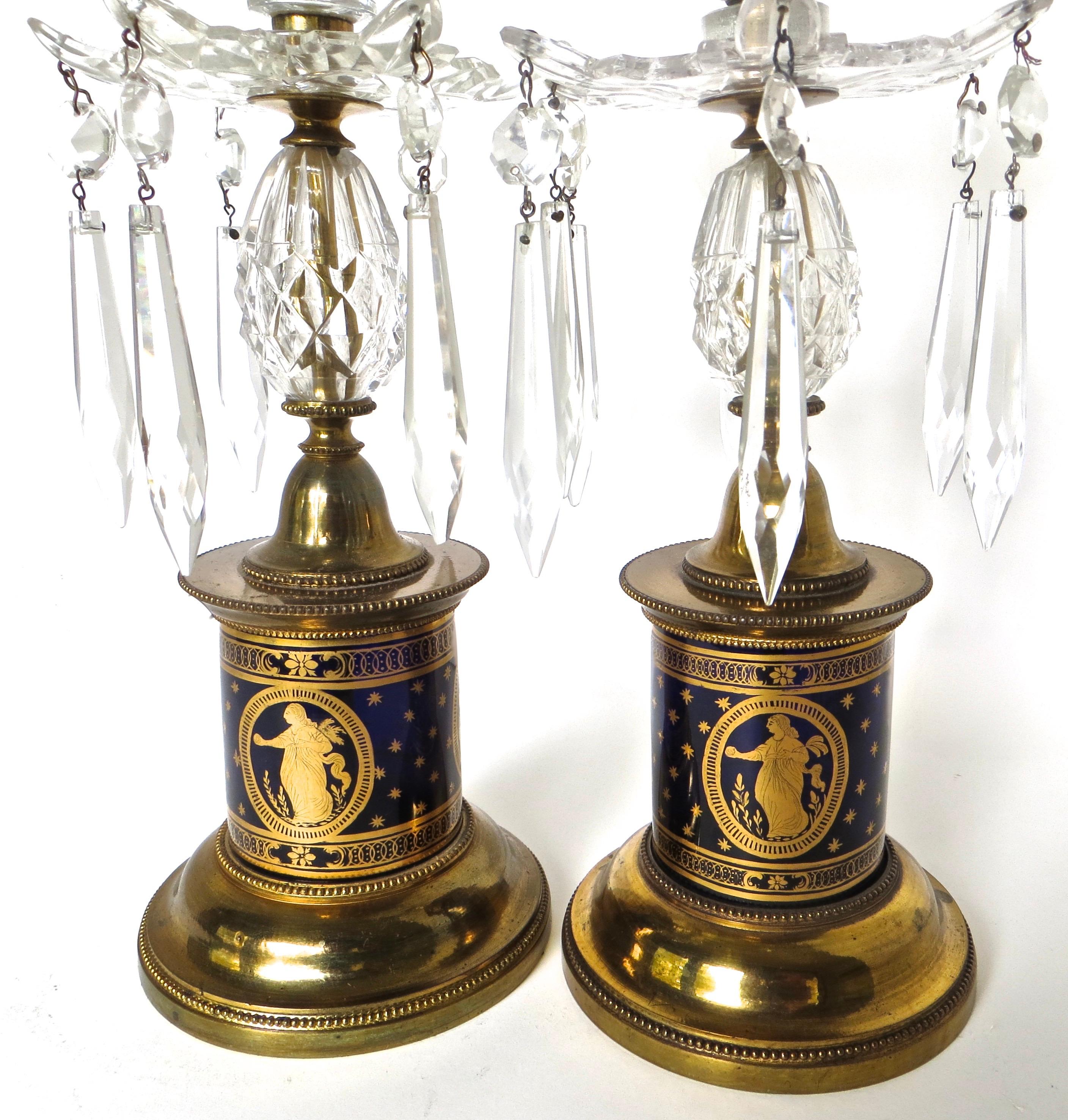 George III Late 18th C. Rare Pair Of English Lustre Candlesticks For Sale