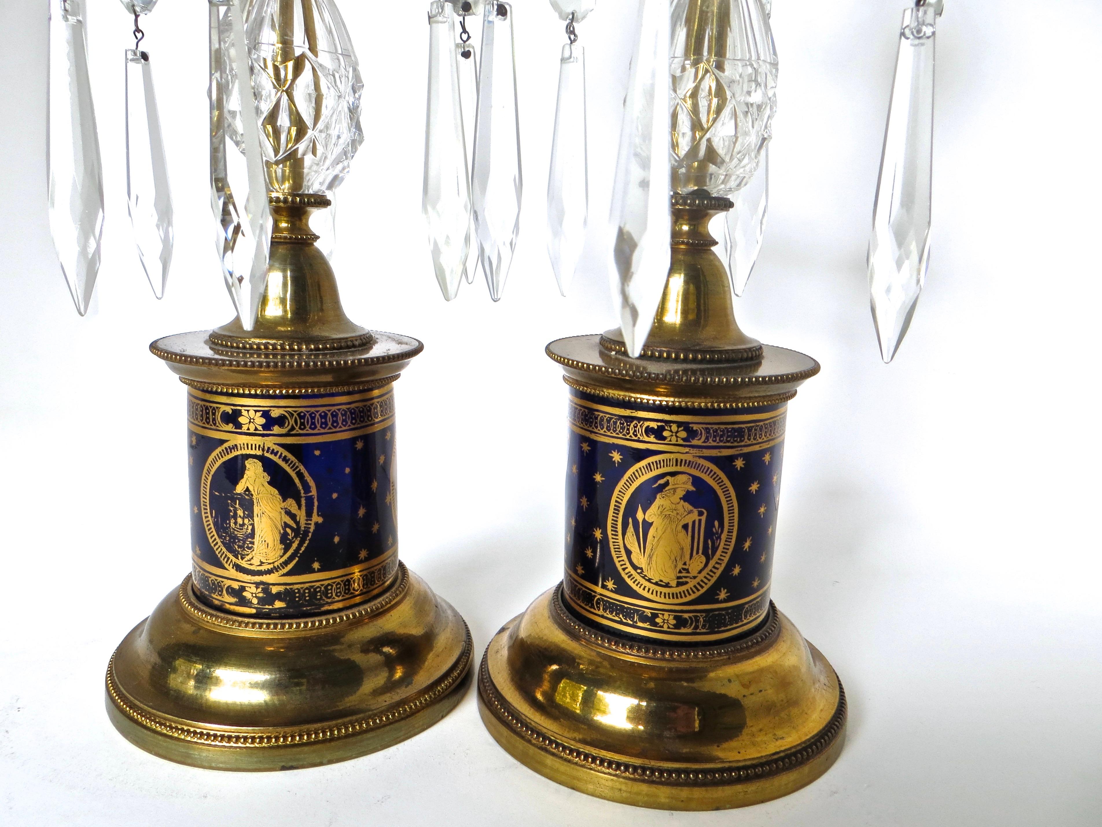 Hand-Crafted Late 18th C. Rare Pair Of English Lustre Candlesticks For Sale