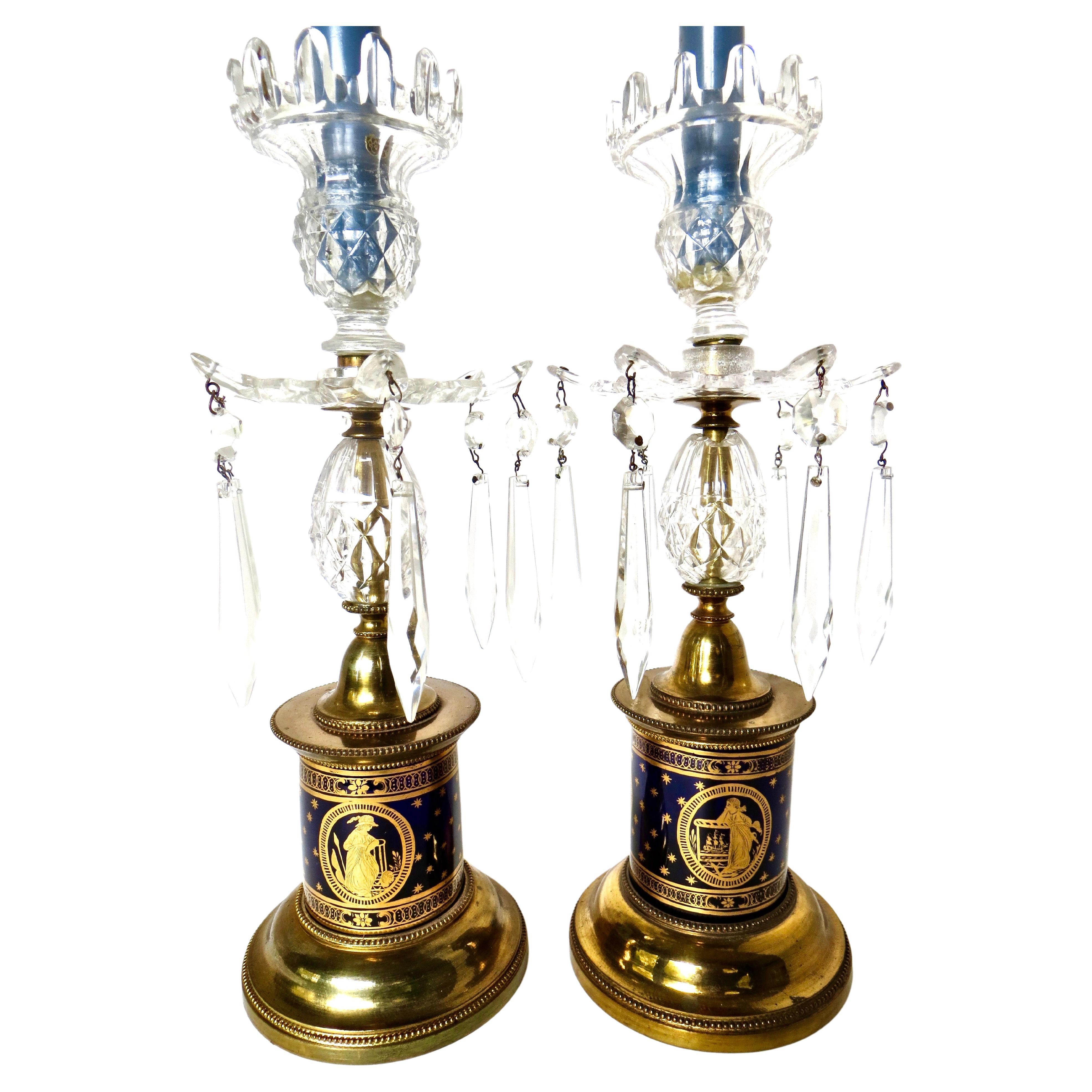 Late 18th C. Rare Pair Of English Lustre Candlesticks