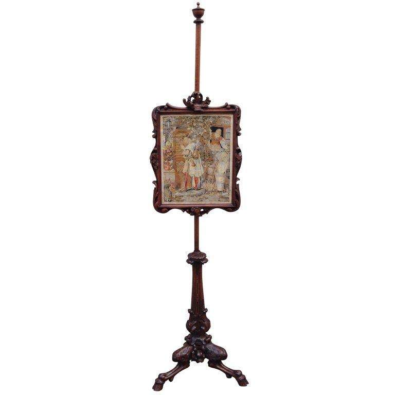 Late 18th C Scottish Regency Fire Screen with Needlepoint