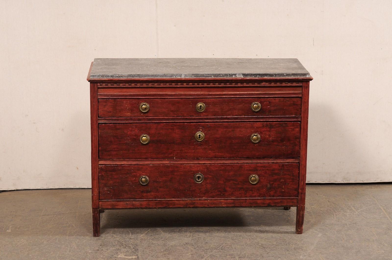 Late 18th C. Swedish Chest w/Traditional Swedish-Red Color &Faux-Marble Top im Angebot 5