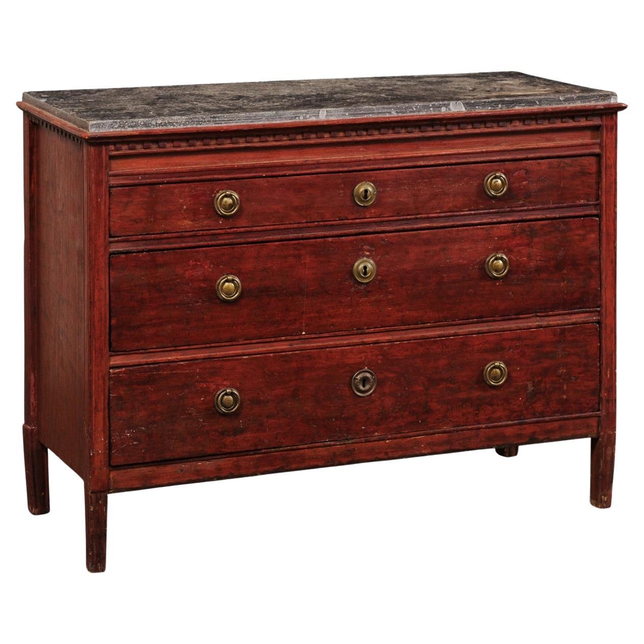 Late 18th C. Swedish Chest w/Traditional Swedish-Red Color &Faux-Marble Top im Angebot