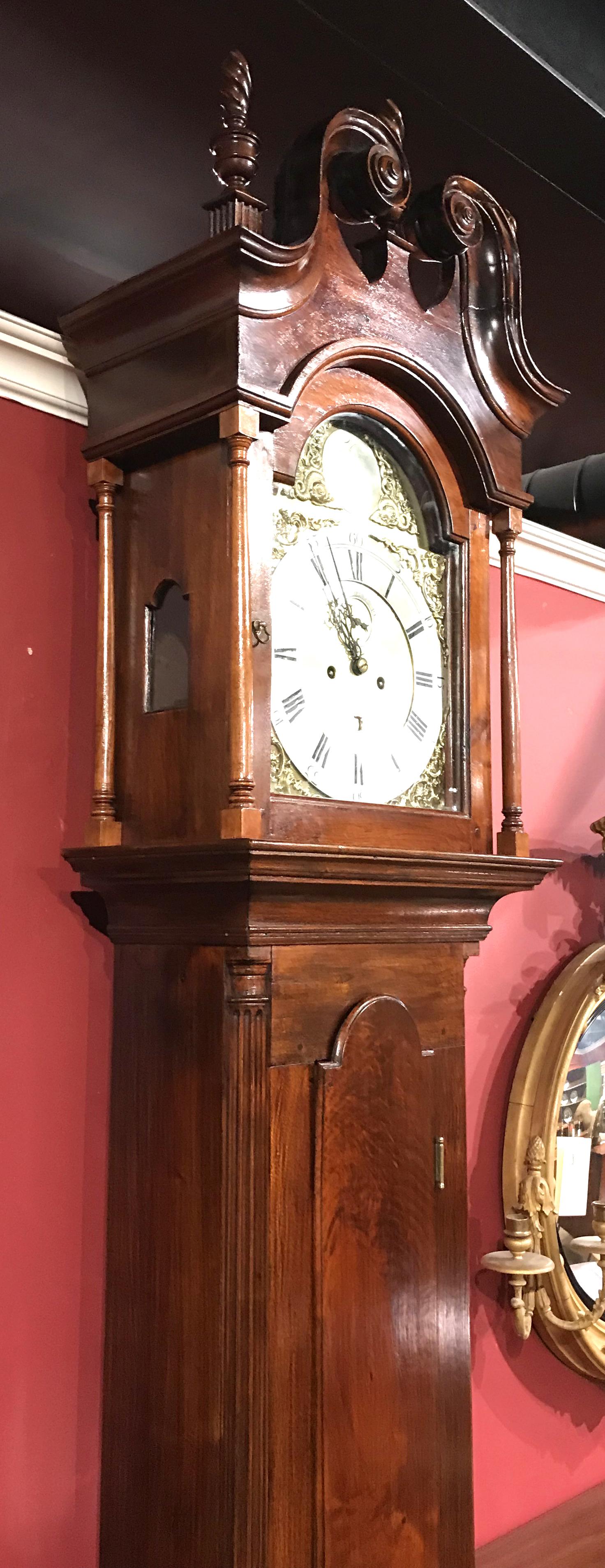 American Late 18th Century Thomas Crow, Wilmington DE Mahogany Tall Case Clock
