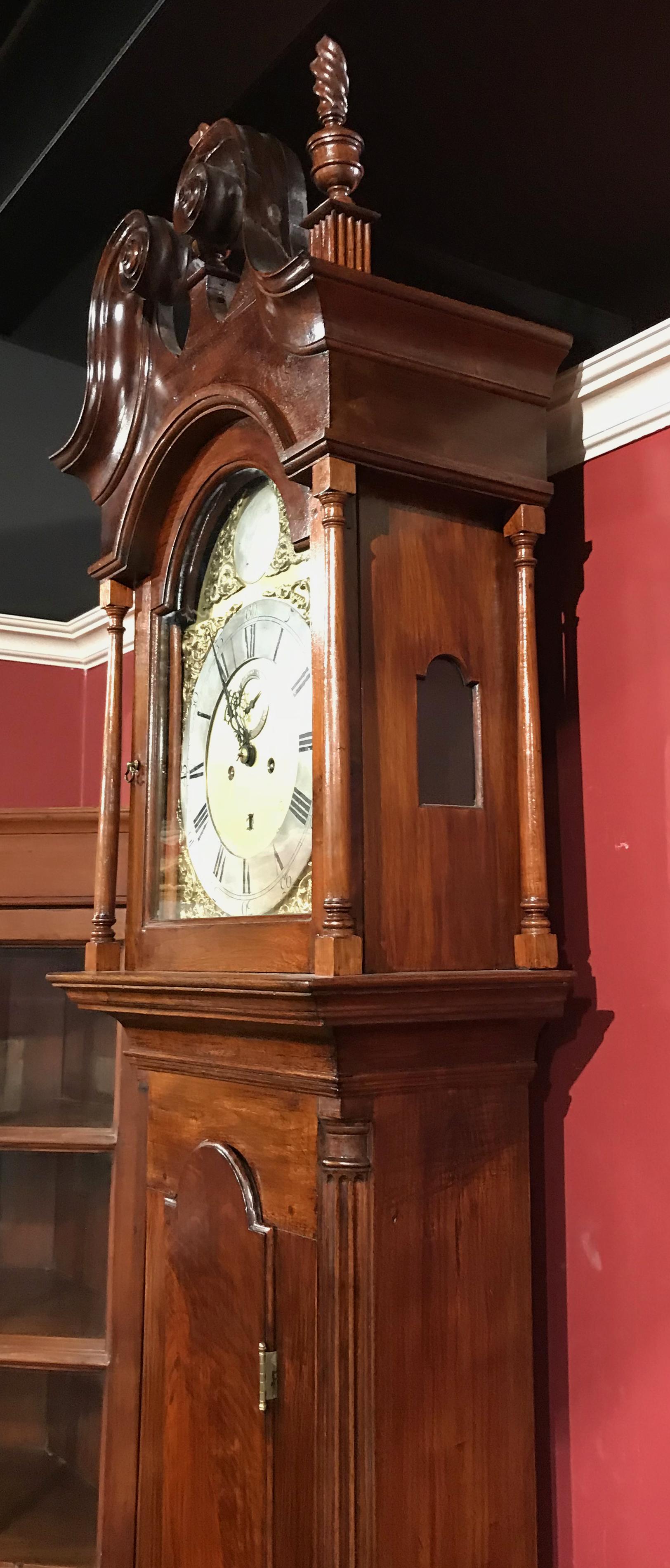 Late 18th Century Thomas Crow, Wilmington DE Mahogany Tall Case Clock In Good Condition In Milford, NH