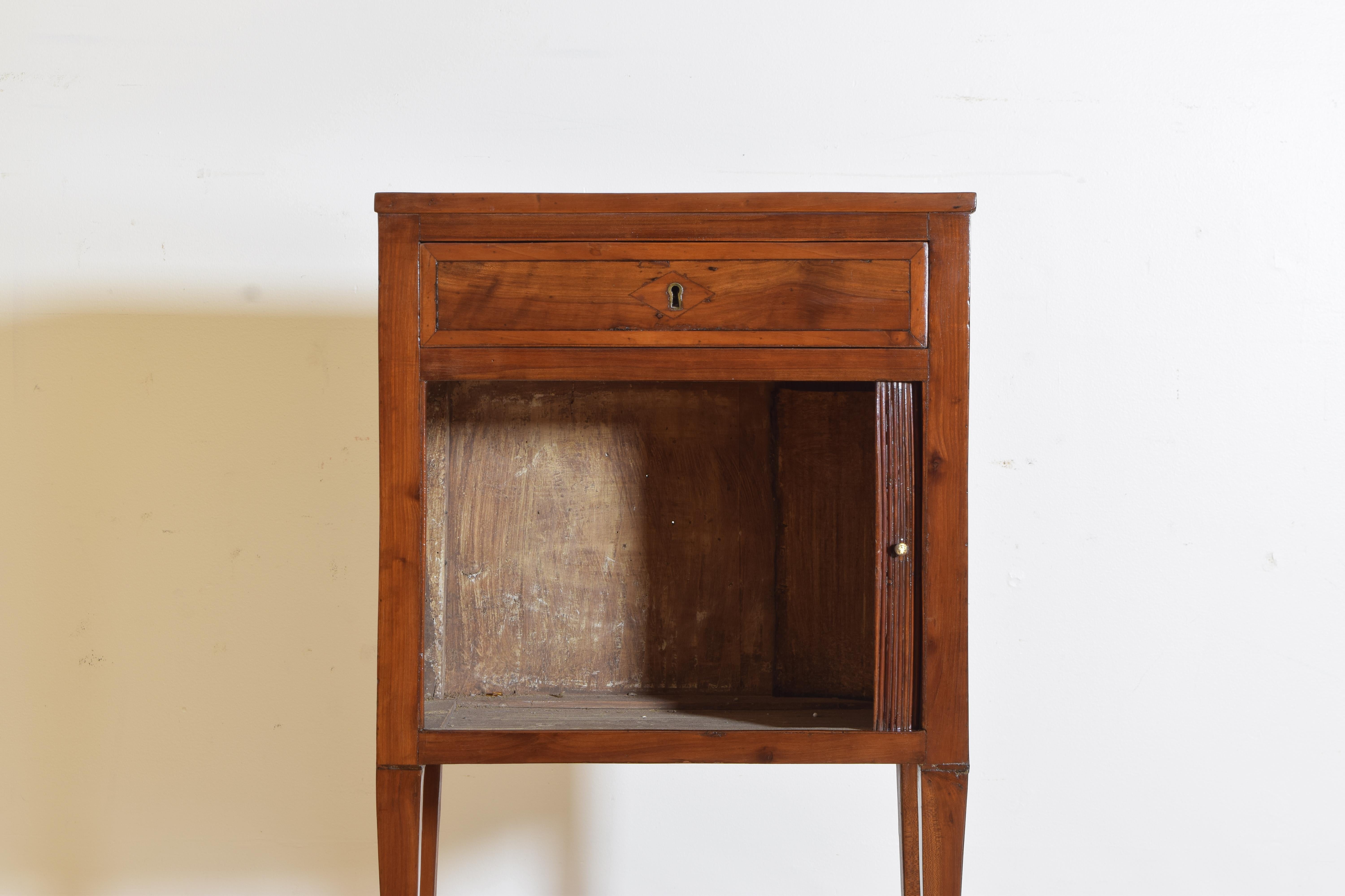 Hand-Carved Late 18th C. Walnut, Inlaid and Ebonized One Drawer Cabinet