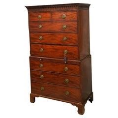 Late 18th Cent. Georgian Two Part Mahogany Chest on Chest with Pull Out Slide