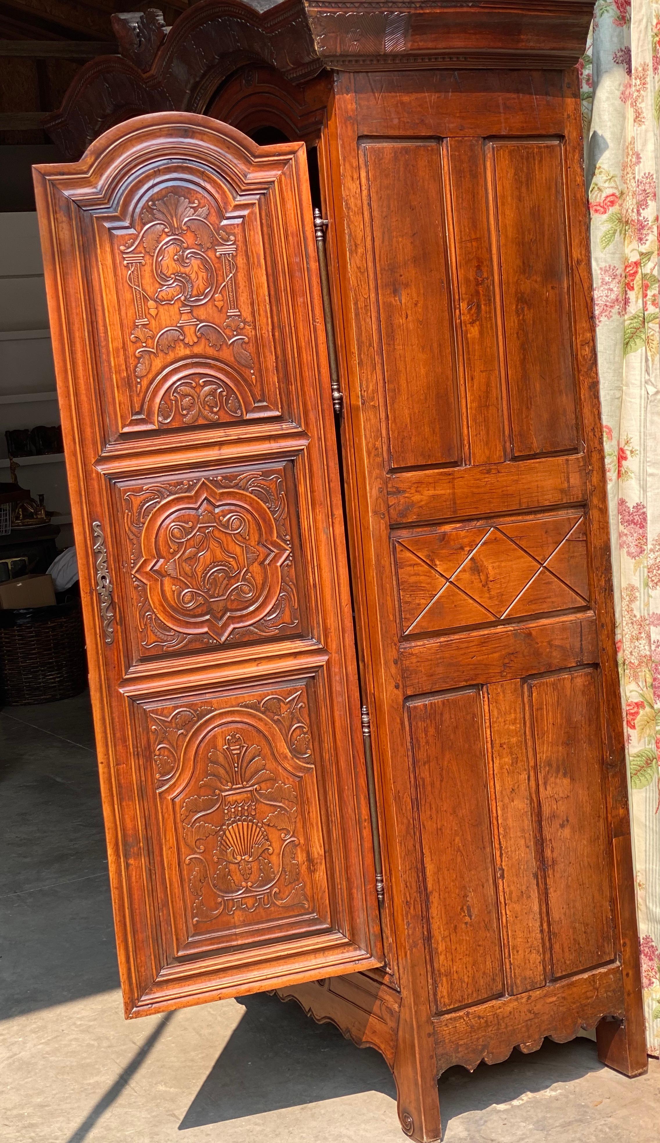 Carved Late 18th C. French Rennes Armoire, Cherrywood, Brittany, Attributed J.B.Depouez For Sale