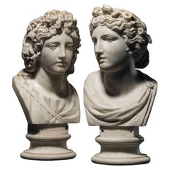 Paire de bustes en marbre de Terpsichore et Melpomene de la fin du 18ème siècle