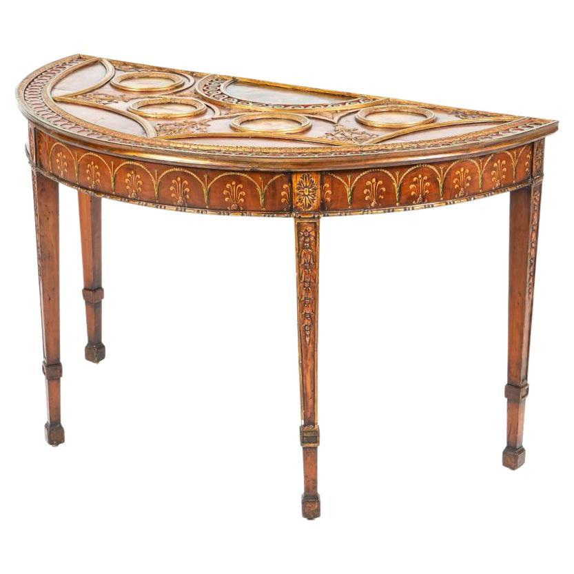 Late 18th Century Adam Painted and Gilt Satinwood Demilune Console Table For Sale