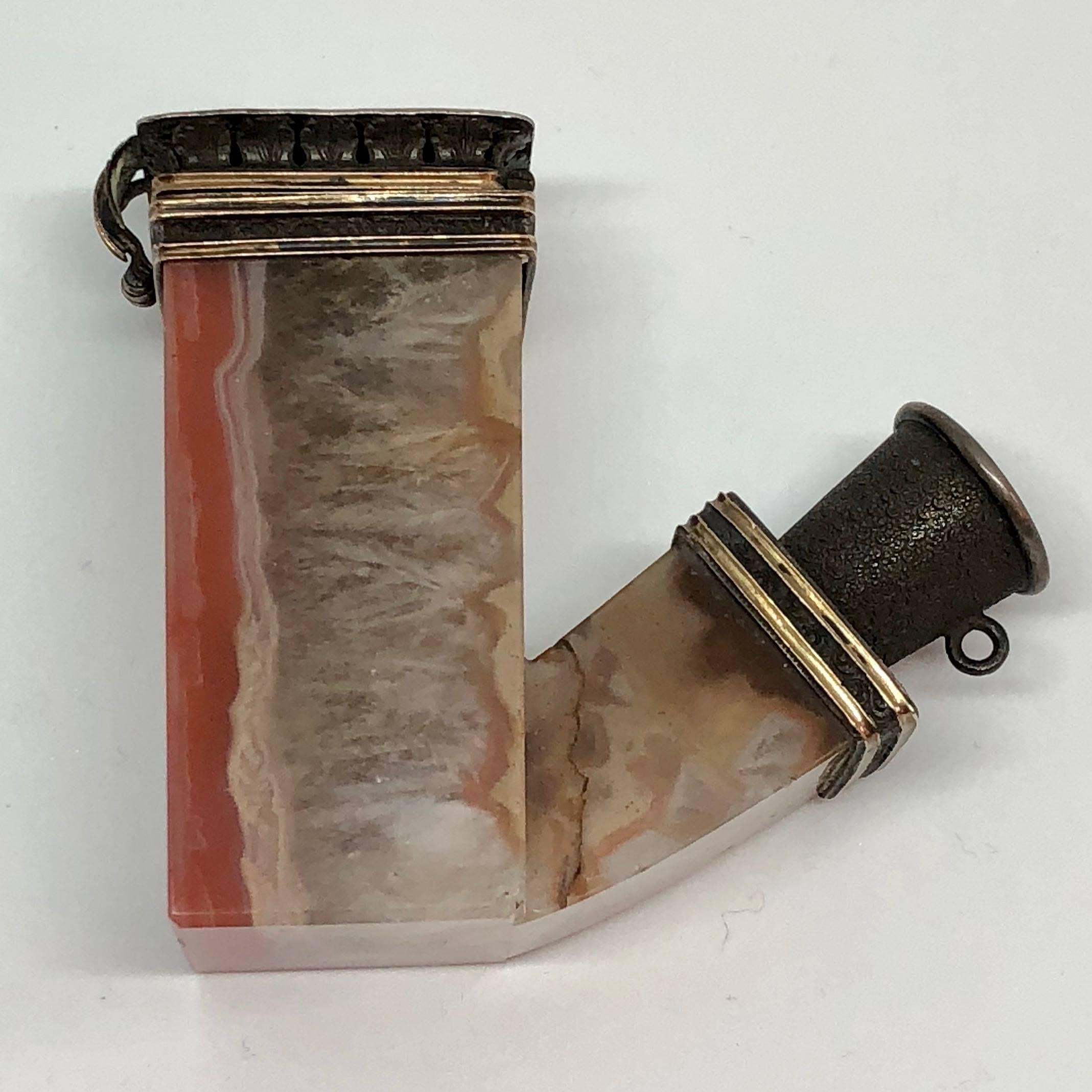 French 18th Century Agate and Silver Pipe Head  In Good Condition In Haddonfield, NJ