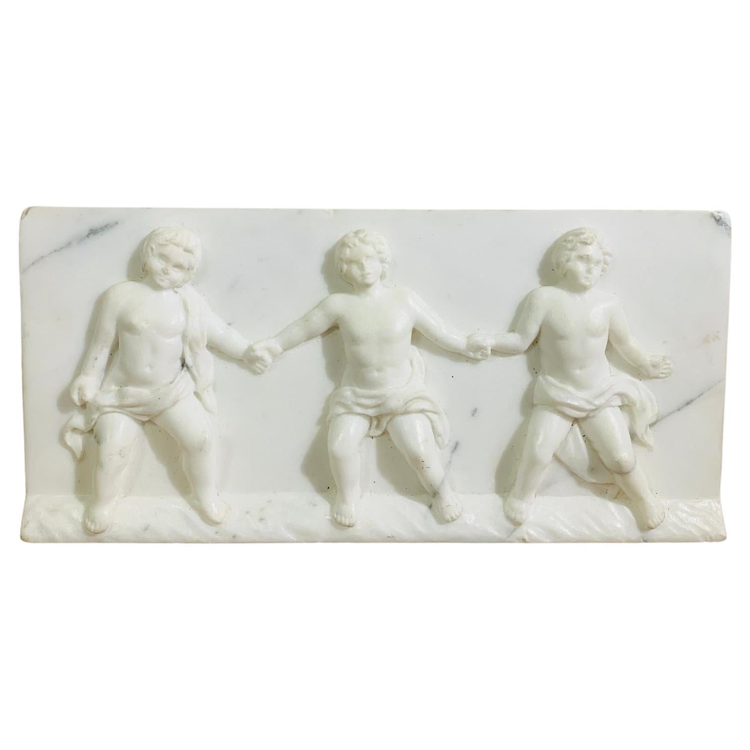 Late 18th Century, Alegory of Friendship, Bas-relief in Carrara Marble