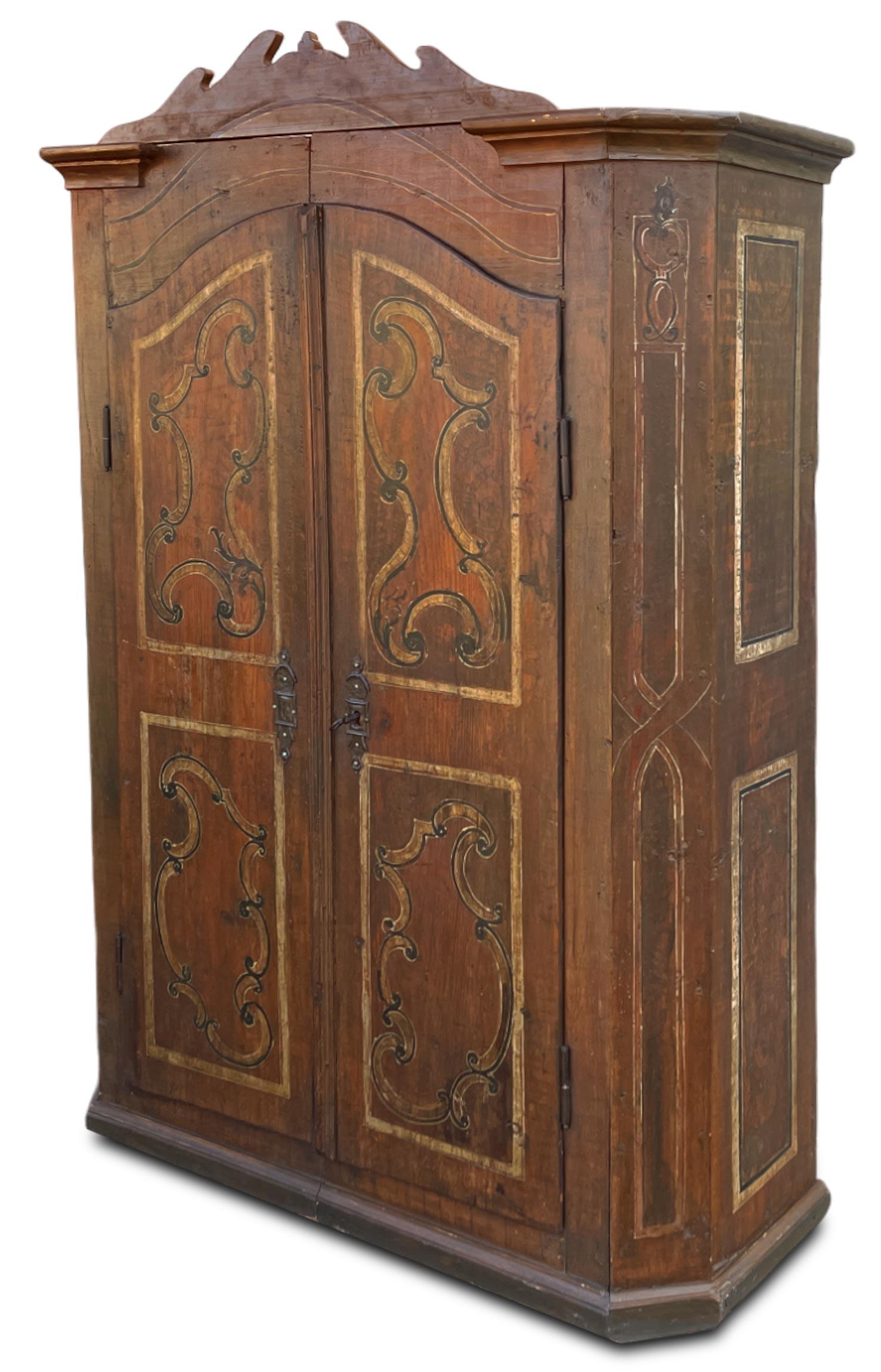 Hand-Carved Late 18th Century Alpine Painted Cabinet