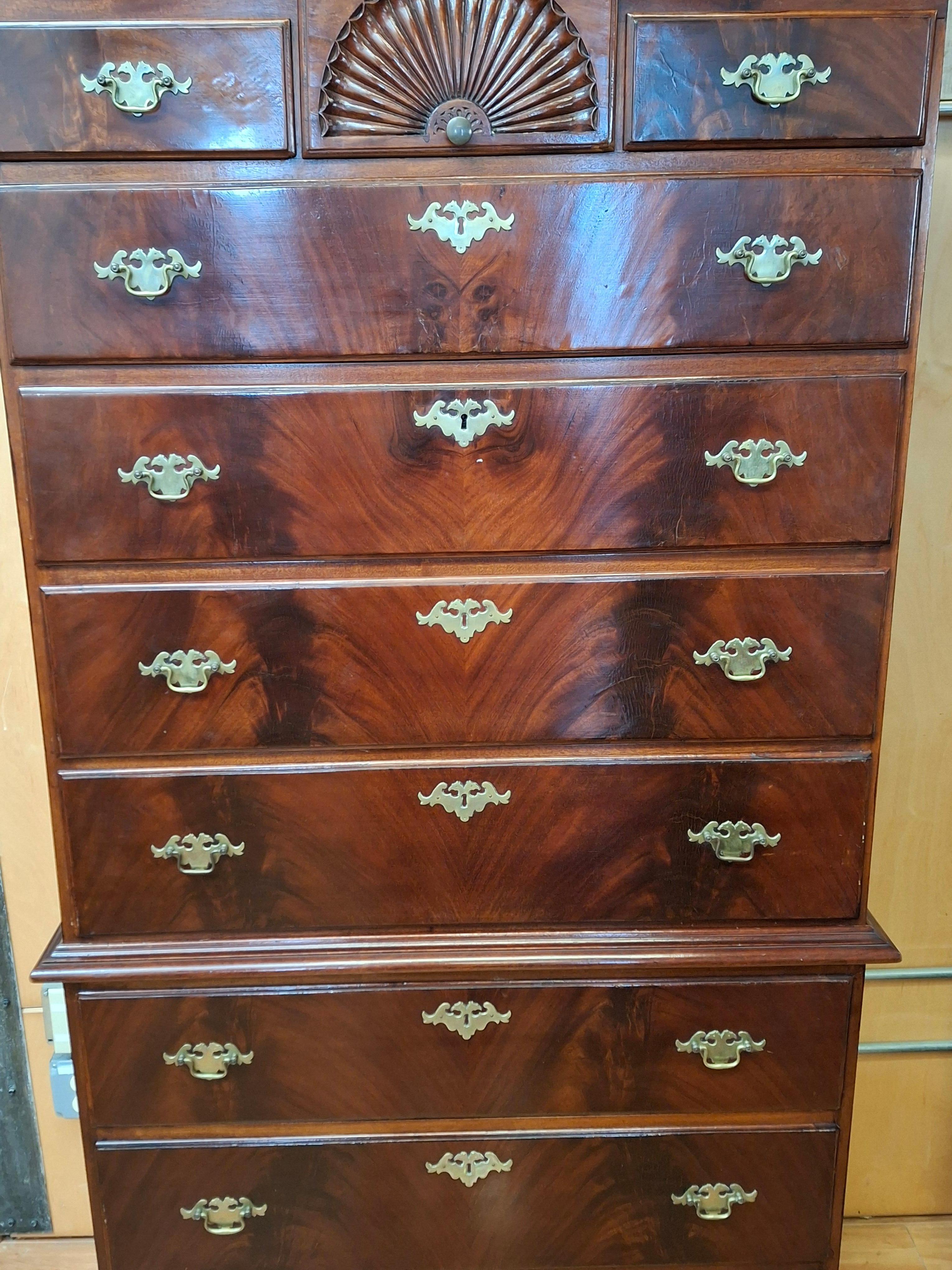 Brass Late 18th Century American Chippendale Mahogany Chest on Chest