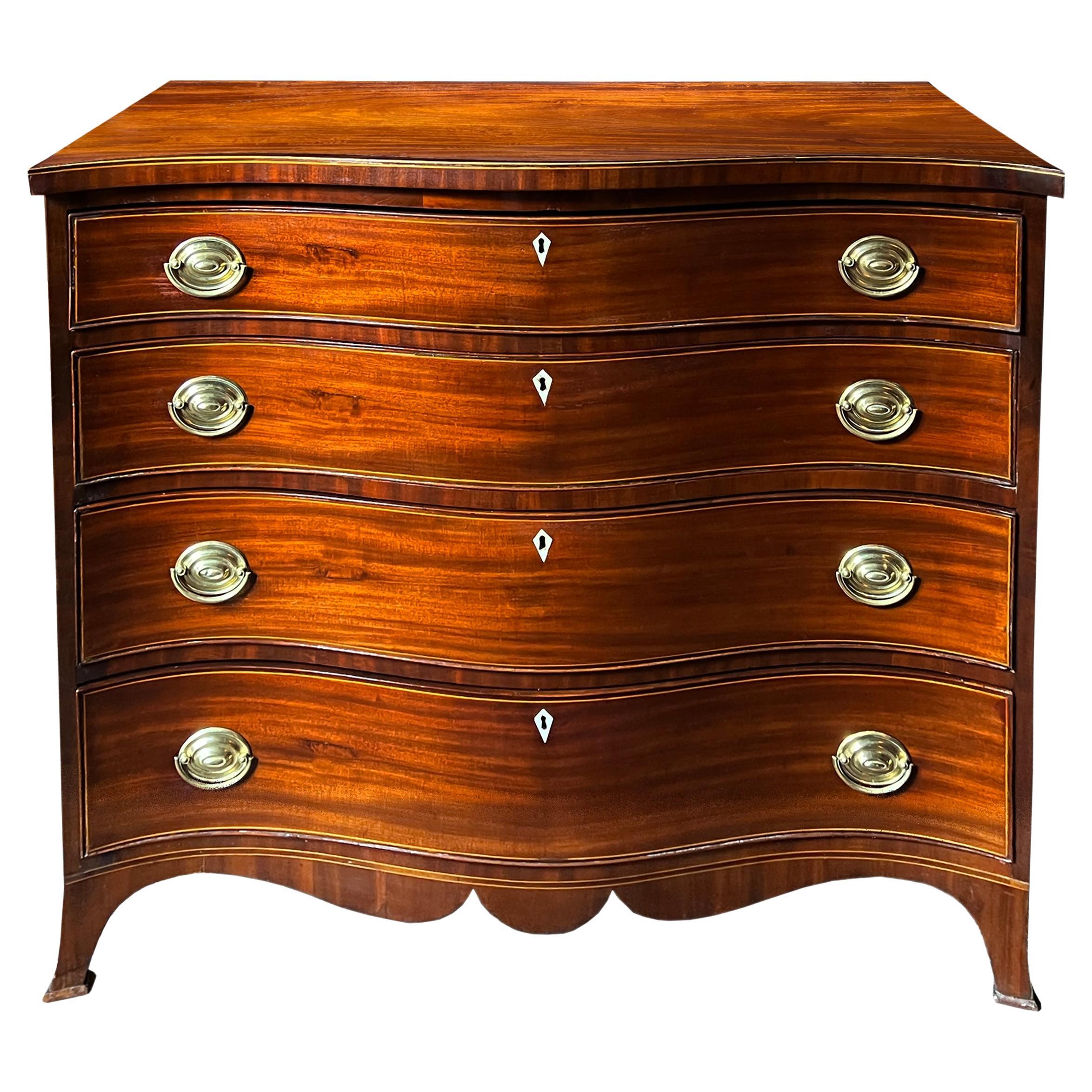 Late 18th Century American Hepplewhite Mahogany Serpentine Chest of Drawers