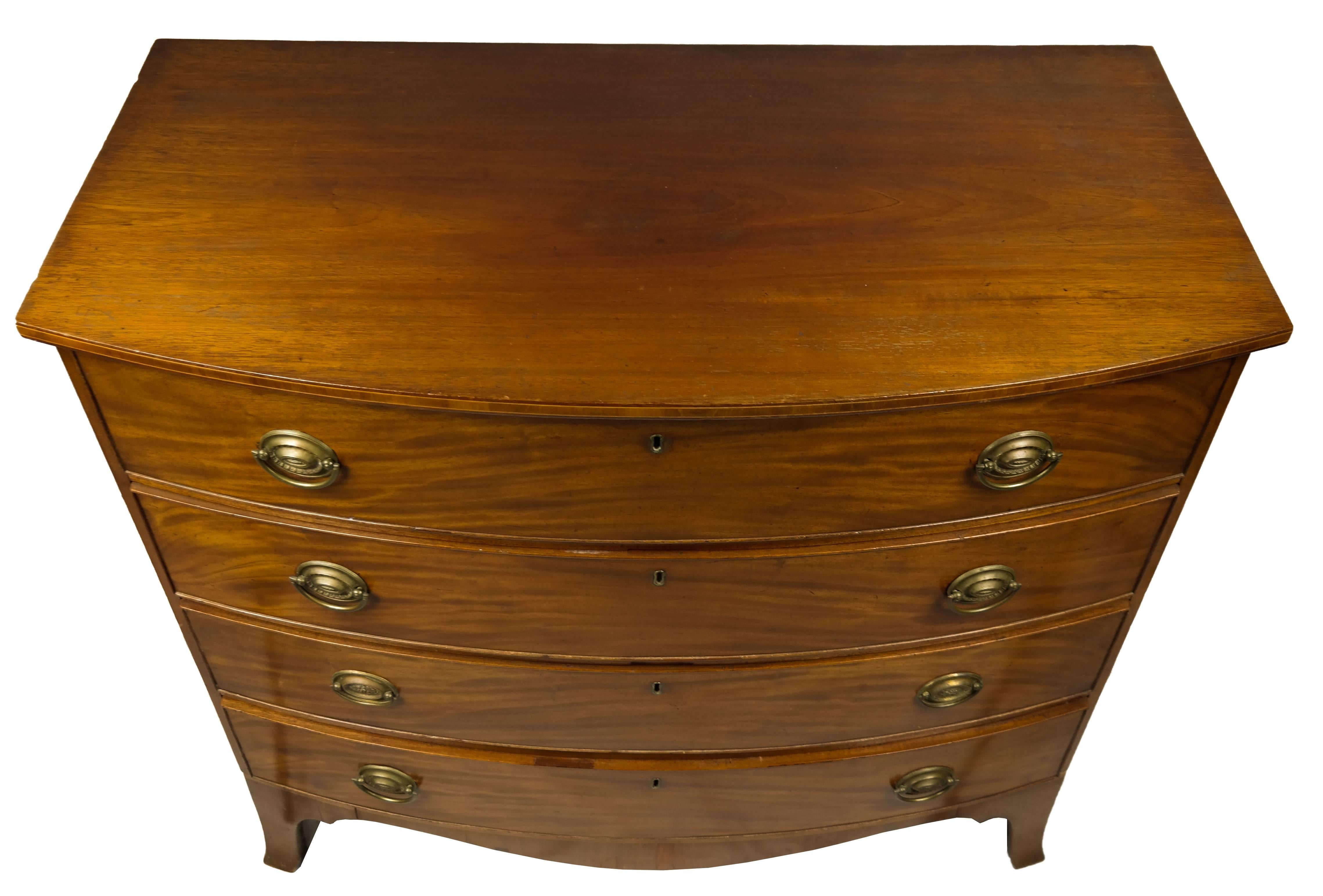 Late 18th Century American Mahogany Bowfront Chest of Drawers, circa 1790. In Good Condition In Banner Elk, NC