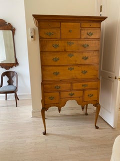 Late 18th Century American Queen Anne Flat Top Maple Highboy Double