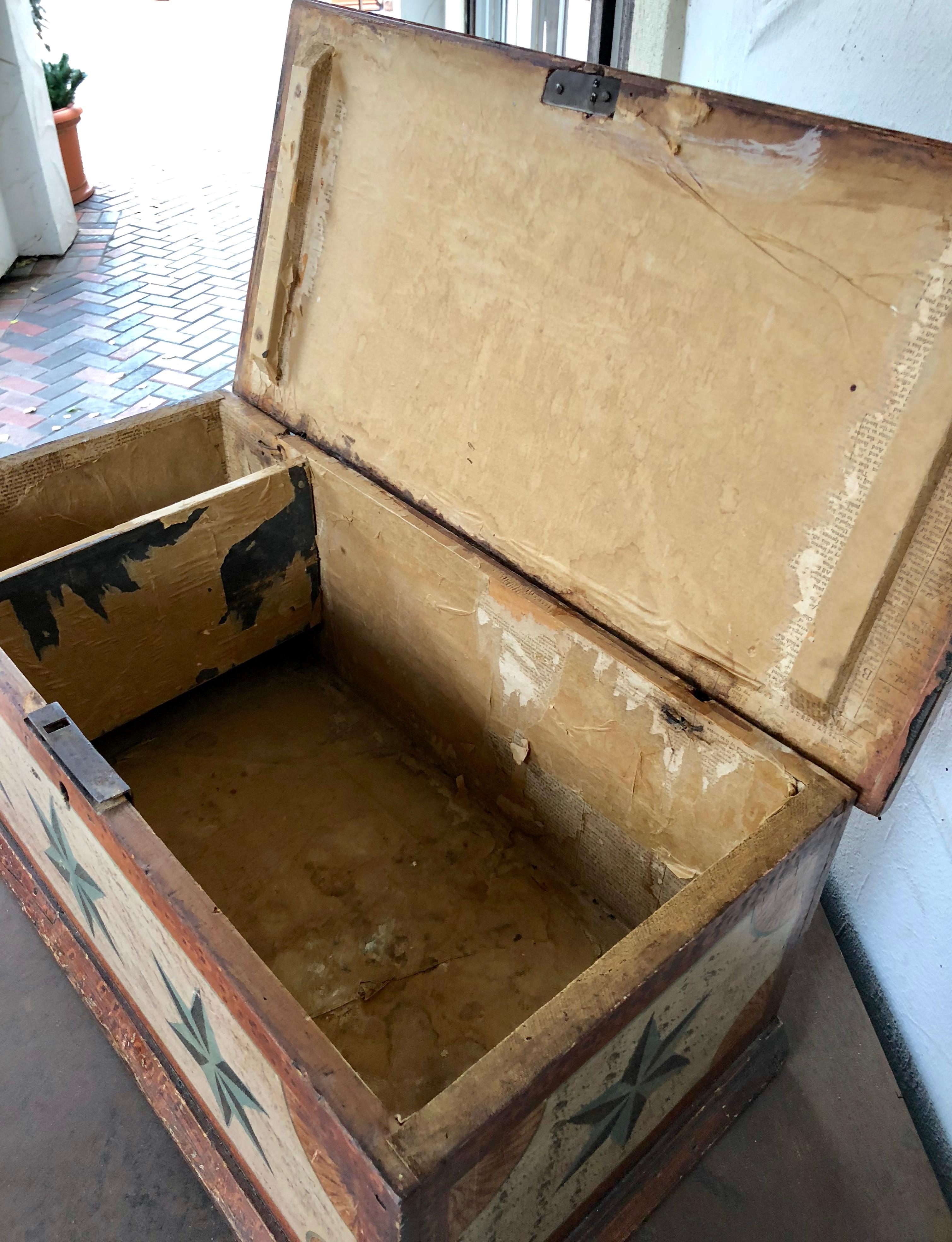 Folk Art Late 18th Century American Sea Chest with Compass Star Decoration