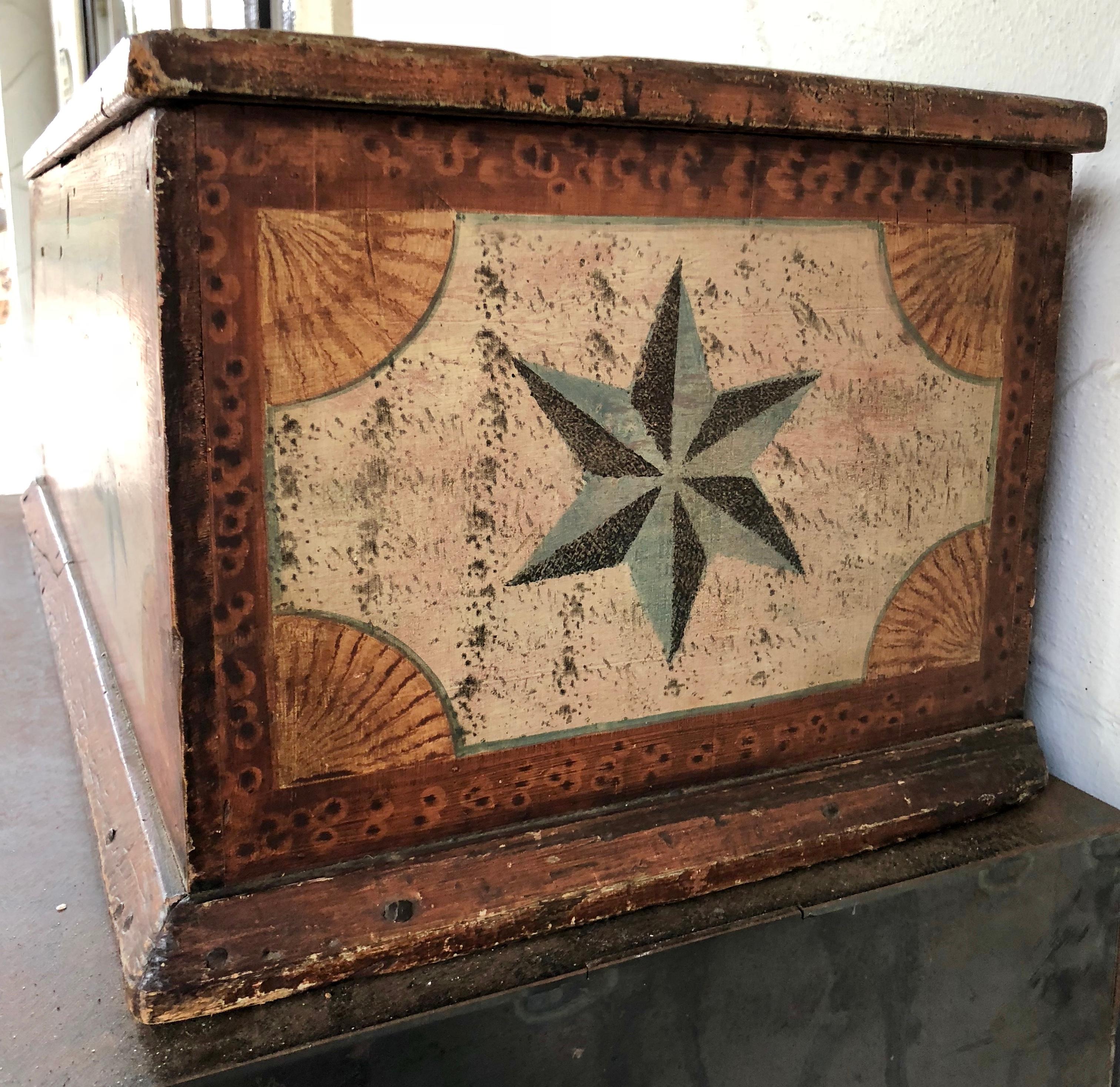 Late 18th Century American Sea Chest with Compass Star Decoration 1