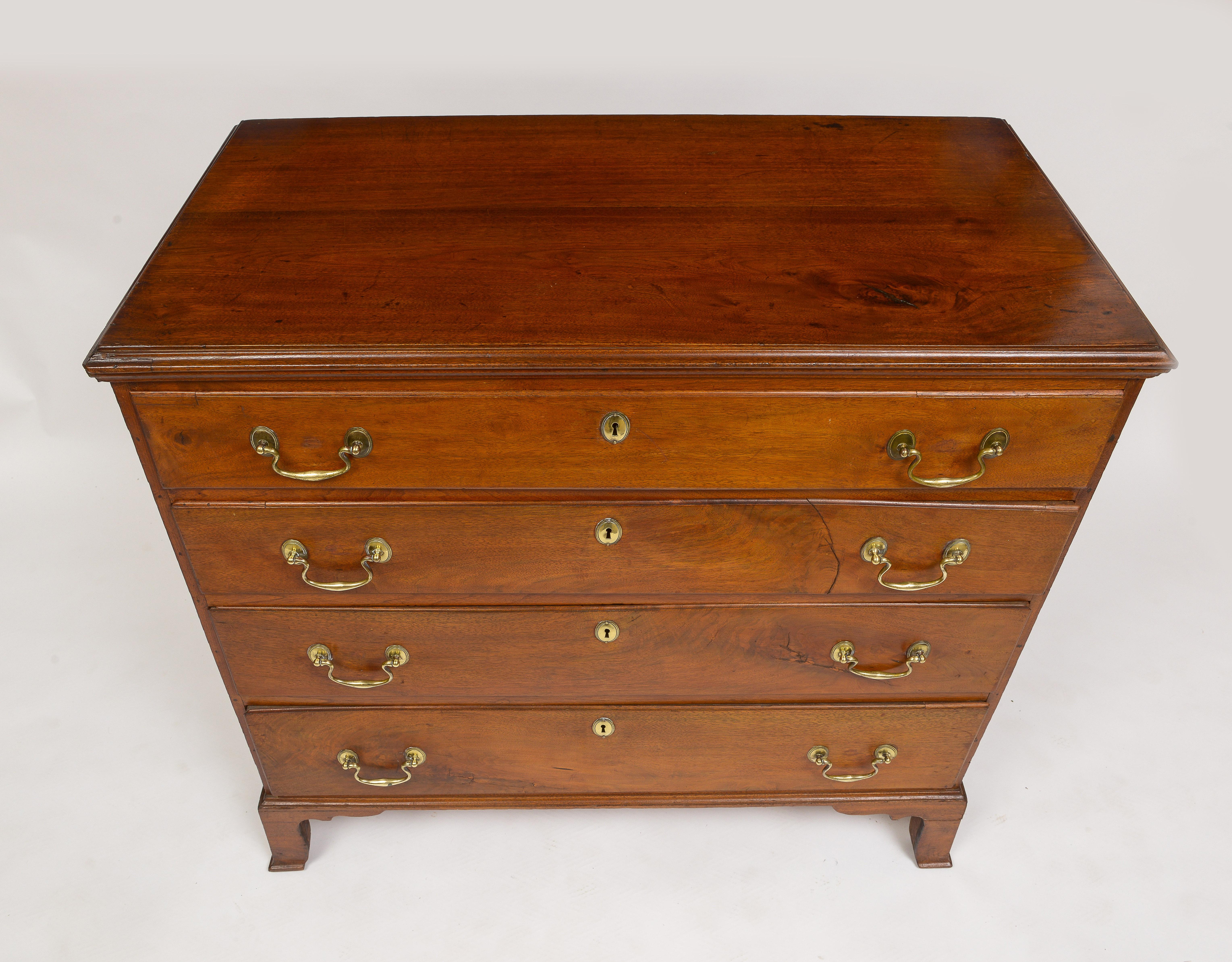 Brass Late 18th Century American Walnut Chest of Drawers For Sale